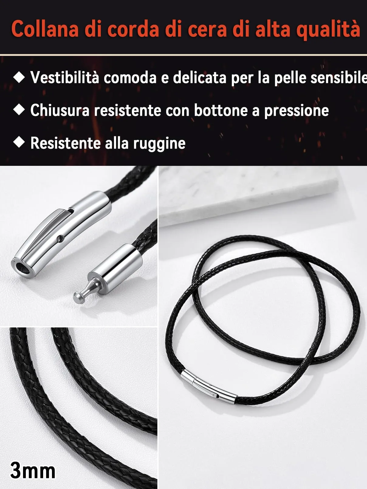 FaithHeart Cordino per Ciondolo in Similpelle Intrecciato, Impermeabile, 2 mm, 60 cm, Nero - immagine 7