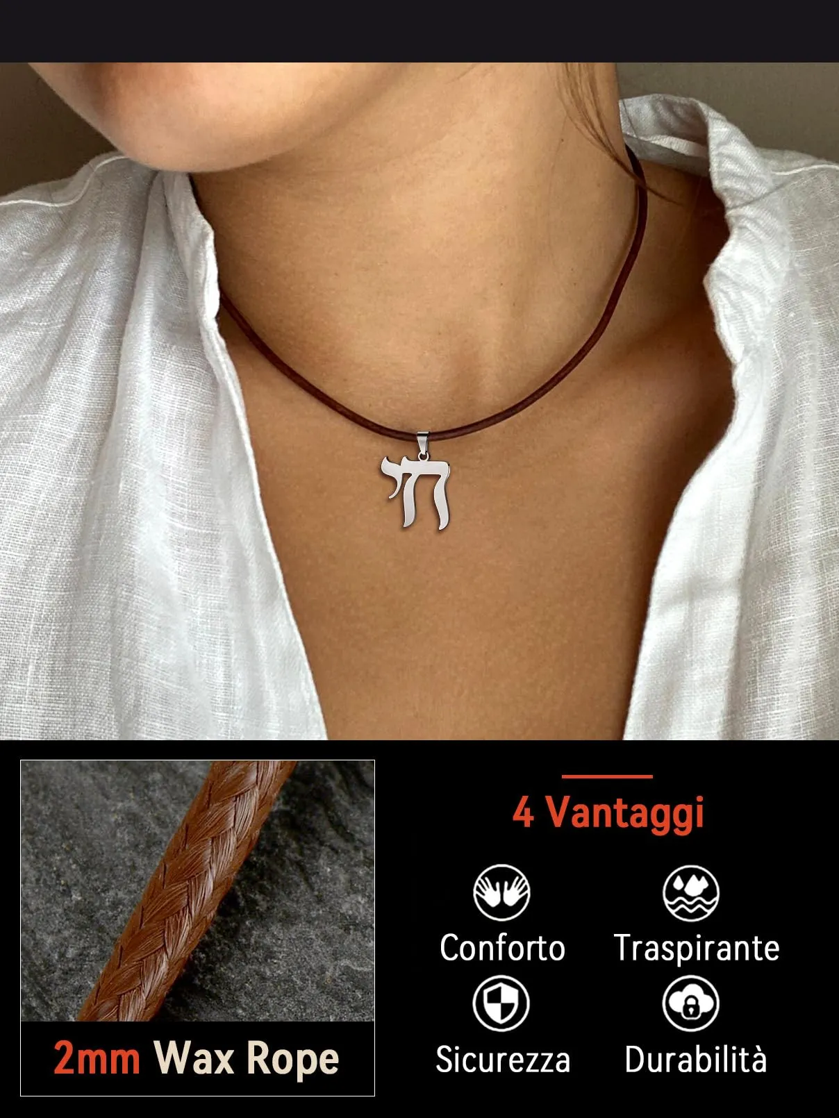FaithHeart Cordino per Ciondolo in Pelle Intrecciata Impermeabile, 2 mm, Marrone, 60 cm - immagine 2