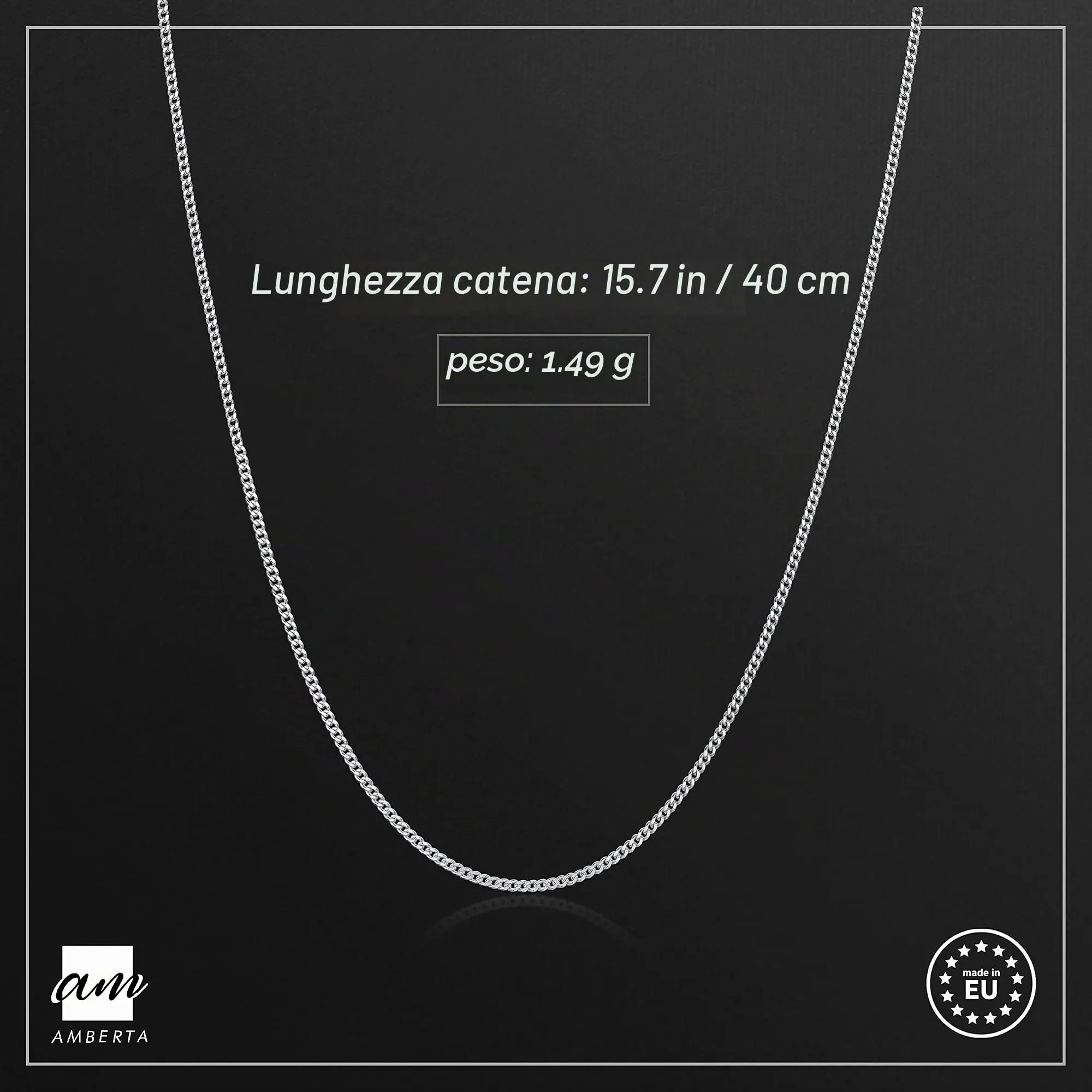 Amberta Collana Sottile 1.1 mm in Argento Sterling 925 per Donna, 40 cm - immagine 2