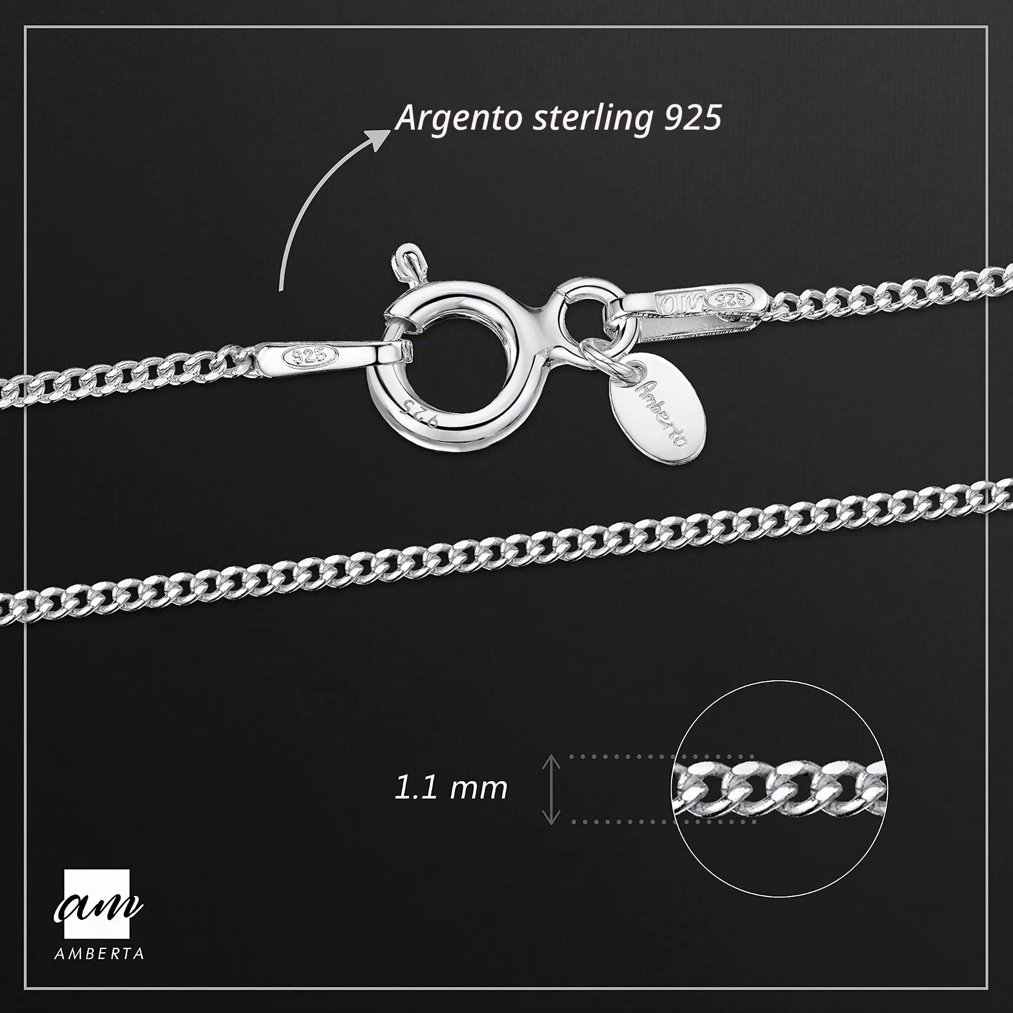 Amberta Collana Sottile 1.1 mm in Argento Sterling 925 per Donna, 40 cm - immagine 3