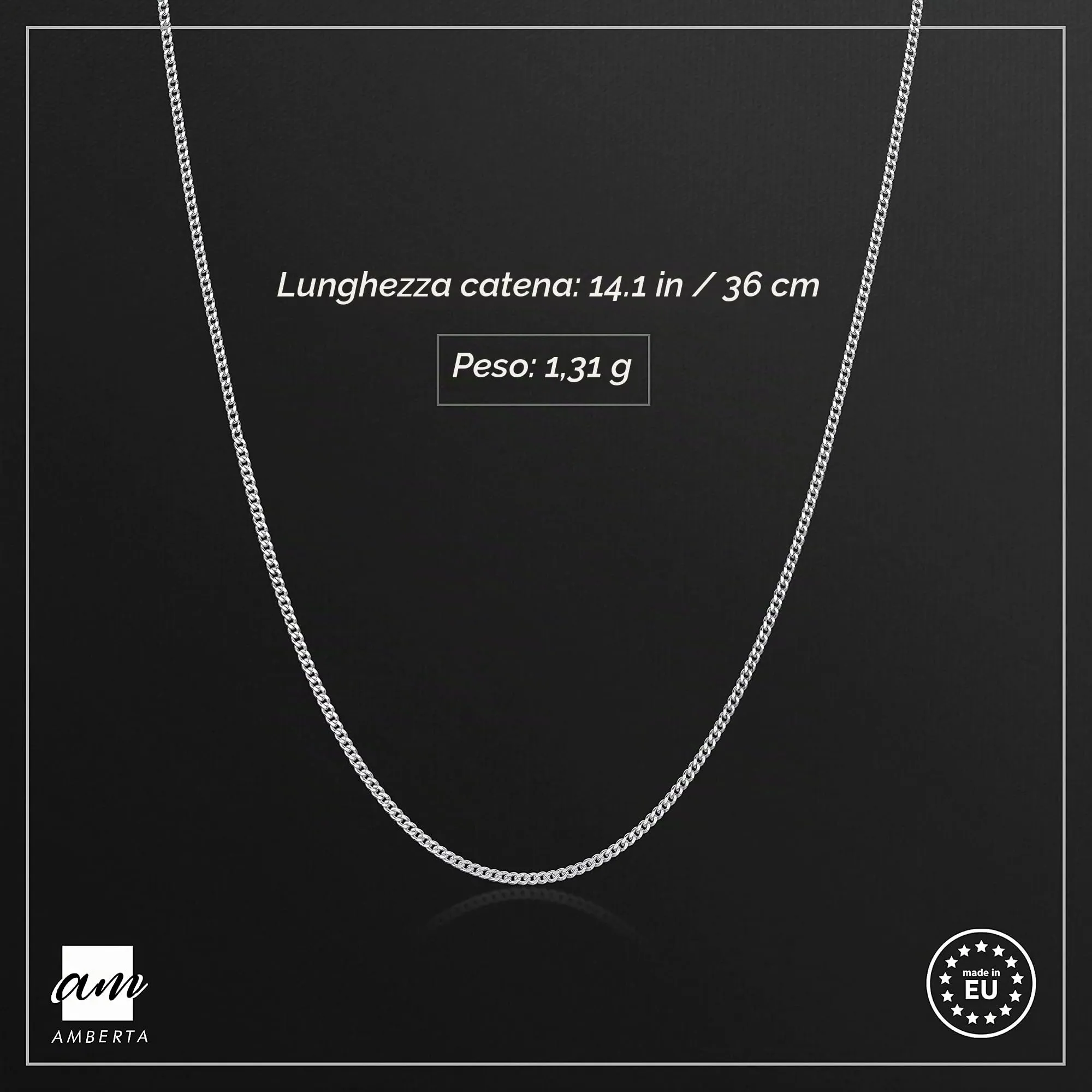 Amberta Collana Sottile in Argento Sterling 925 per Donna, 1.1 mm, 36 cm - immagine 2