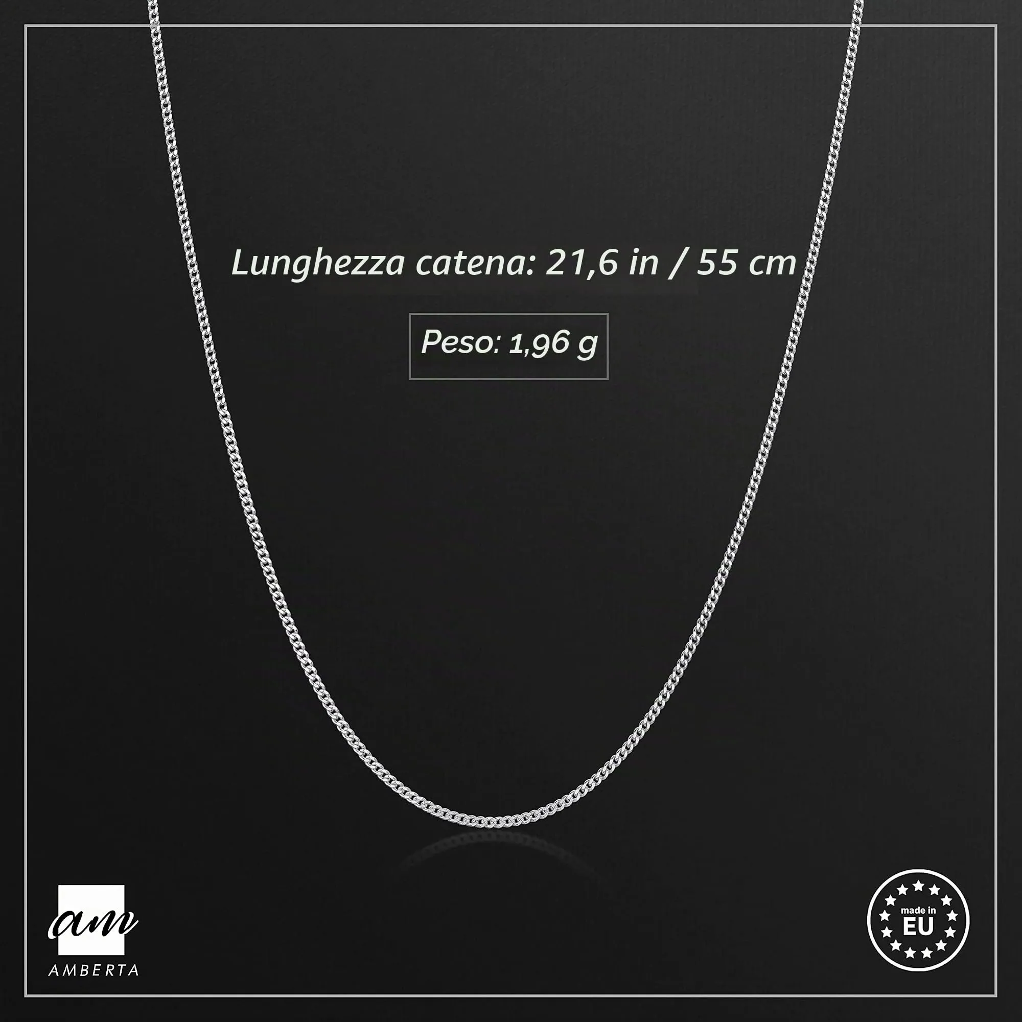 Amberta Collanina Sottile 1.1 mm in Argento Sterling 925 per Donna, 55 cm - immagine 2
