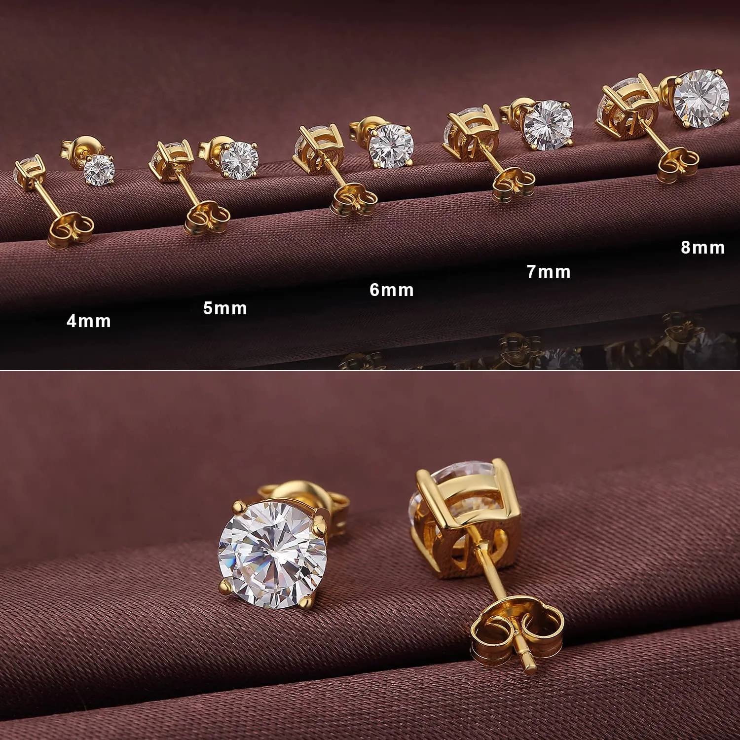 Miaofu Orecchini a Bottone in Argento Sterling 925 Placcati Oro Bianco 18K con Zirconi Cubici, 6mm - immagine 7