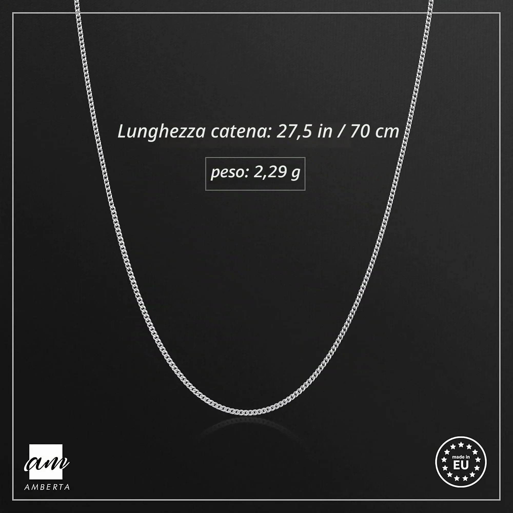 Amberta Collana Sottile 1.1 mm in Argento Sterling 925 per Donna, 70 cm - immagine 2