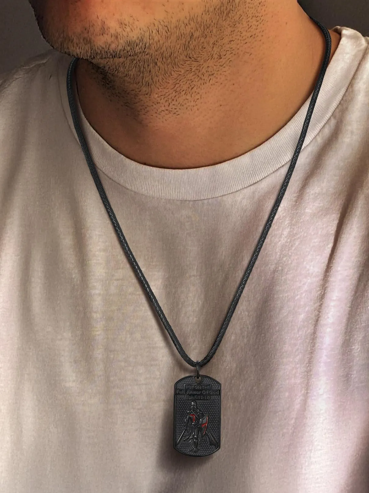 FaithHeart Collana Uomo in Pelle Sintetica Impermeabile 2/3 mm Nero/Marrone 40-75 cm - immagine 4