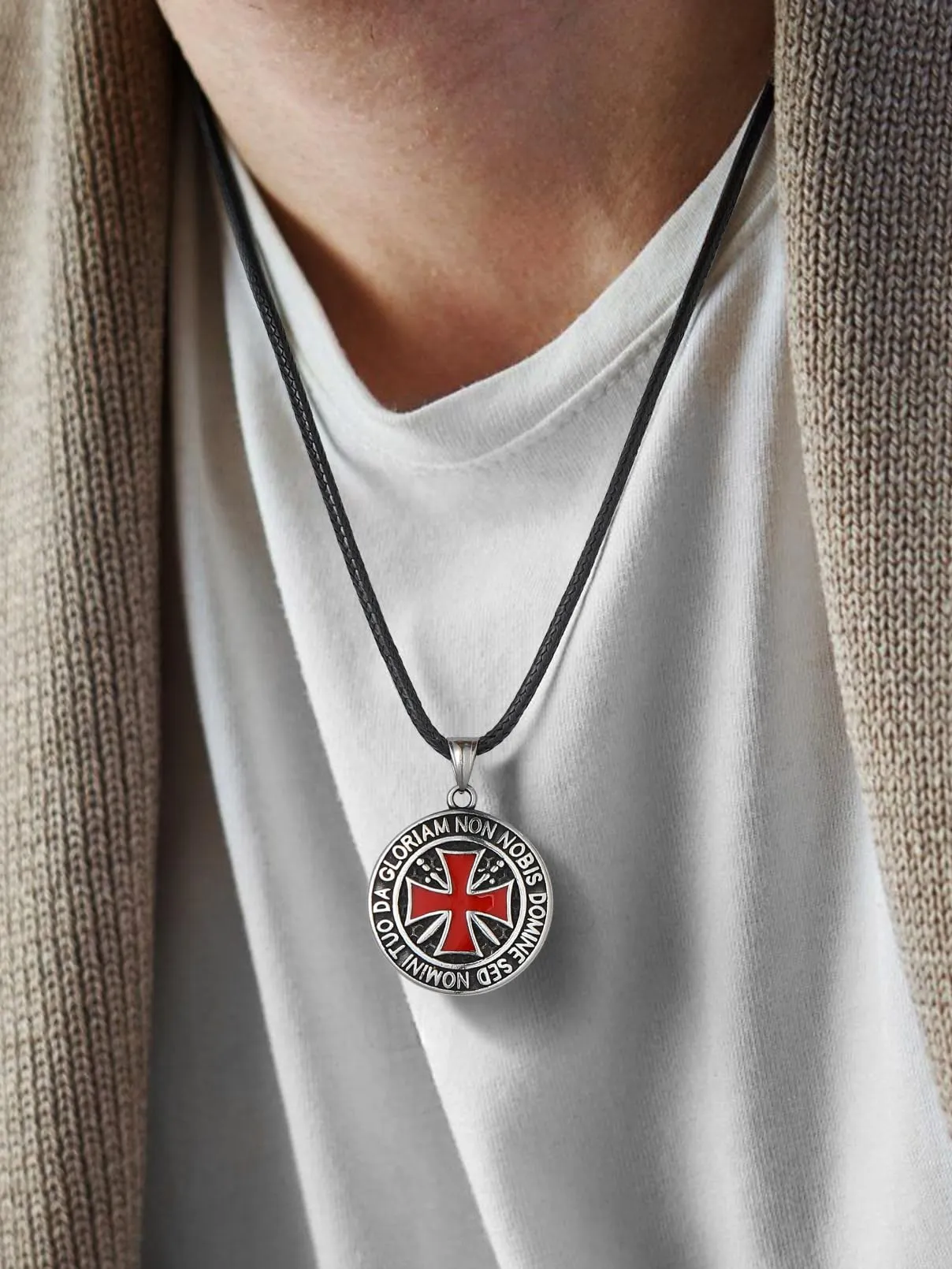 FaithHeart Collana in Pelle Sintetica Impermeabile per Uomo, 2-3 mm, Nero/Marrone, 40-75 cm - immagine 2