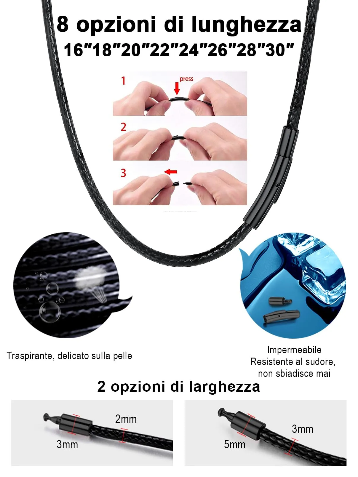 FaithHeart Collana in Pelle Sintetica Impermeabile per Uomo, 2-3 mm, Nero/Marrone, 40-75 cm - immagine 5