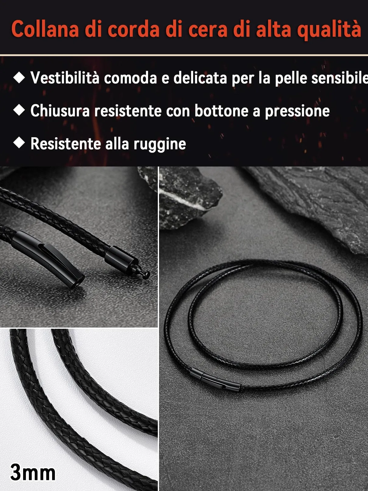 FaithHeart Collana in Pelle Sintetica Impermeabile per Uomo, 2-3 mm, Nero/Marrone, 40-75 cm - immagine 8