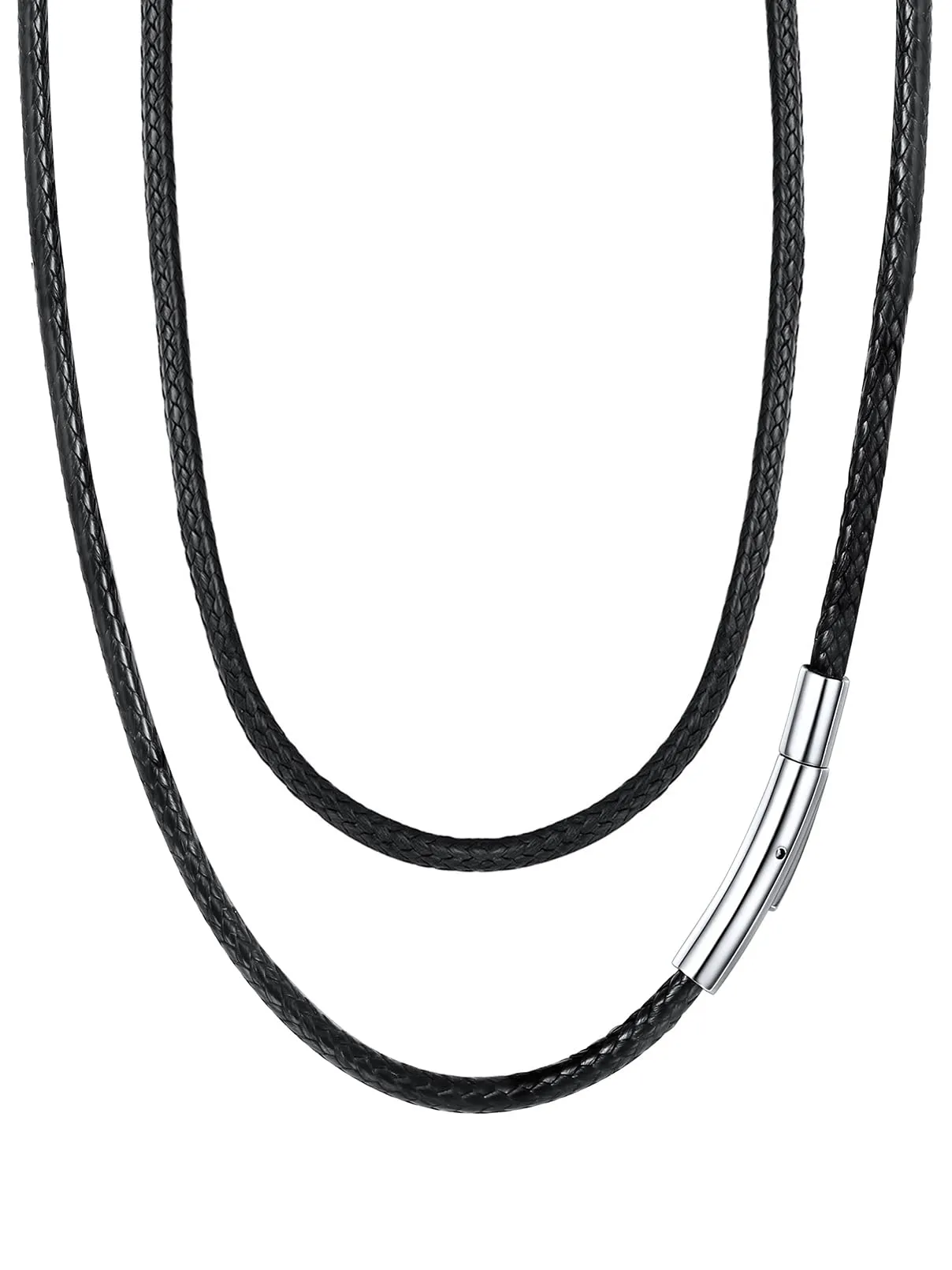 FaithHeart Cordino per Ciondolo in Pelle Intrecciata Impermeabile, 2/3 mm, Chiusura in Acciaio Inossidabile, 70 cm, Nero - immagine 1