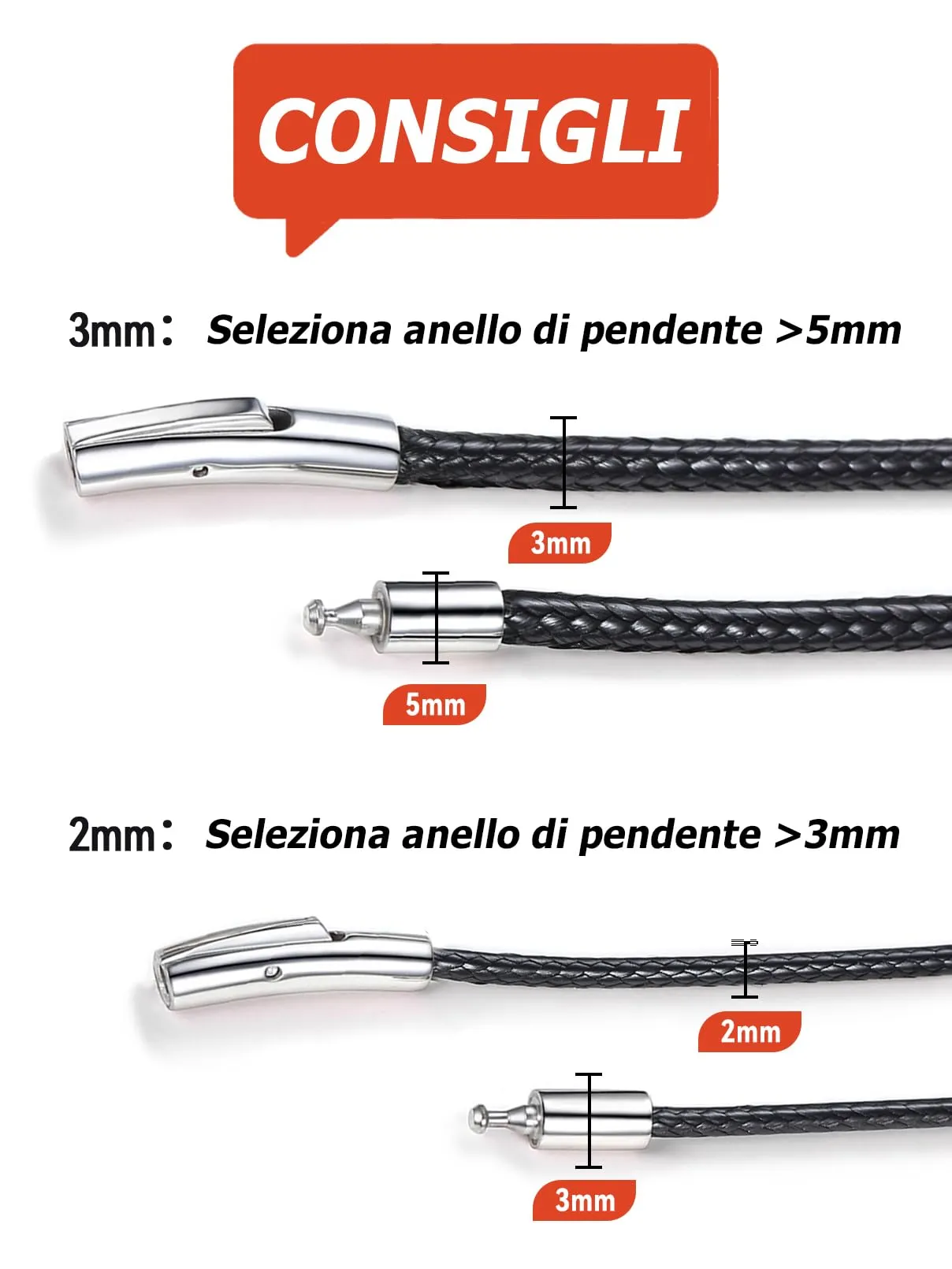 FaithHeart Cordino per Ciondolo in Pelle Intrecciato Impermeabile, 2mm, Nero, 65 cm - immagine 6