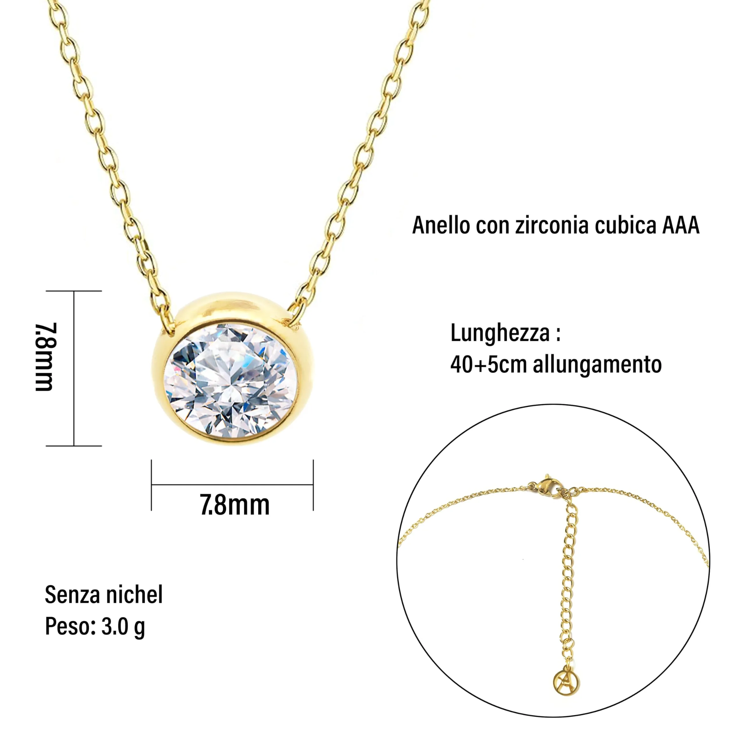 Amorino Collana Donna Punto Luce in Acciaio Inossidabile, Oro - immagine 2