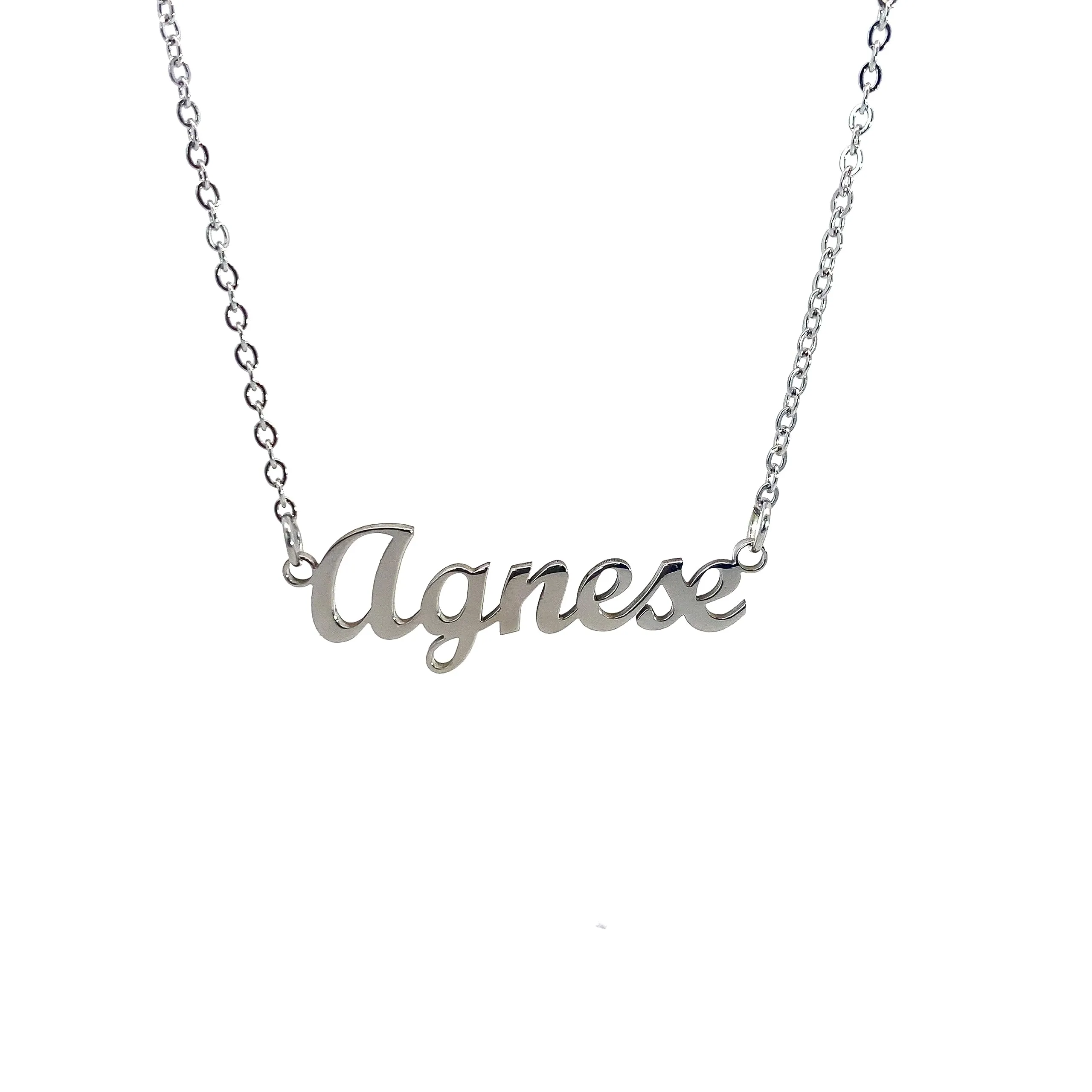 10:10 Collana Donna Nome Personalizzato in Acciaio Inox Anallergico, Finitura Lucida, Catena Sottile Regolabile (Agnese) - immagine 1