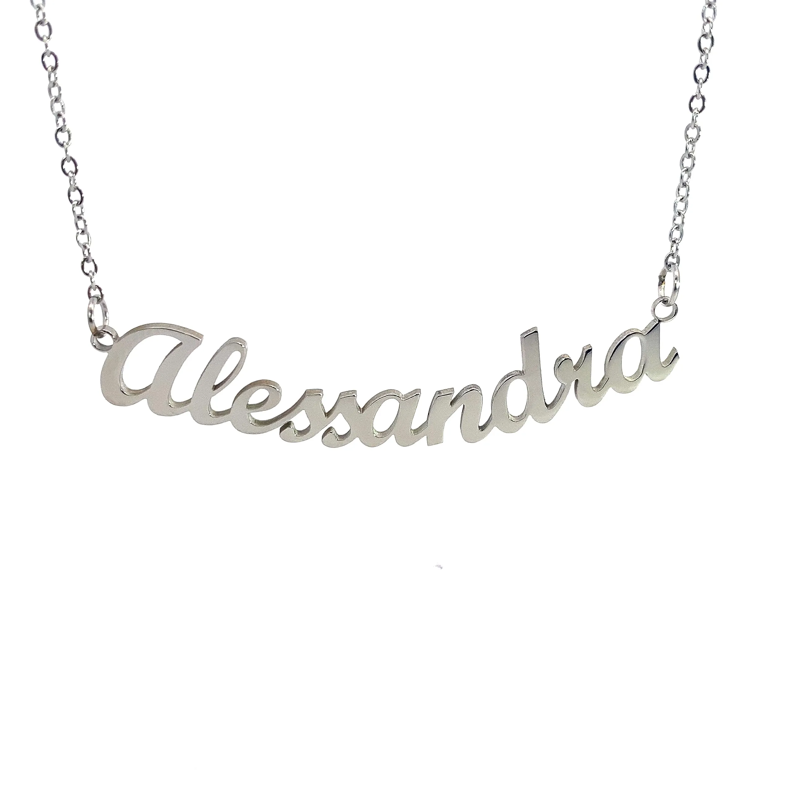 10:10 Collana Donna Nome Personalizzato in Acciaio Inox Anallergico, Finitura Lucida, Catena Sottile Regolabile (Alessandra) - immagine 1