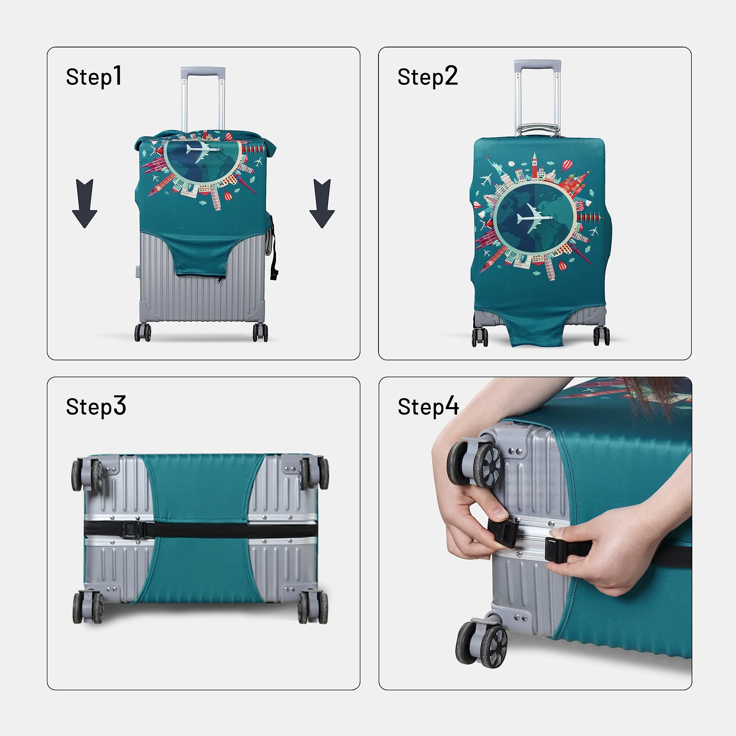 OrgaWise Copri Valigia per Bagaglio da Viaggio 22-24 pollici con Etichetta (Verde-piano, M) - immagine 2