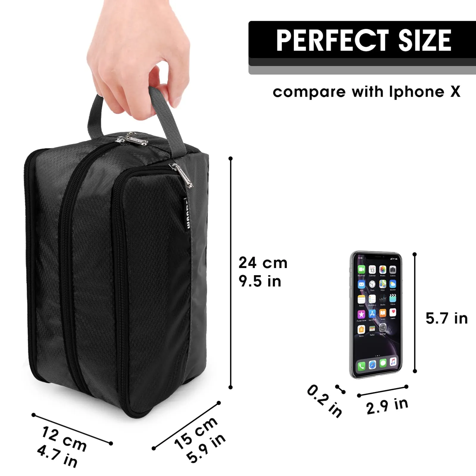 WANDF Borsa da toilette in Nylon Leggero per uomo e donna, Nero - immagine 5