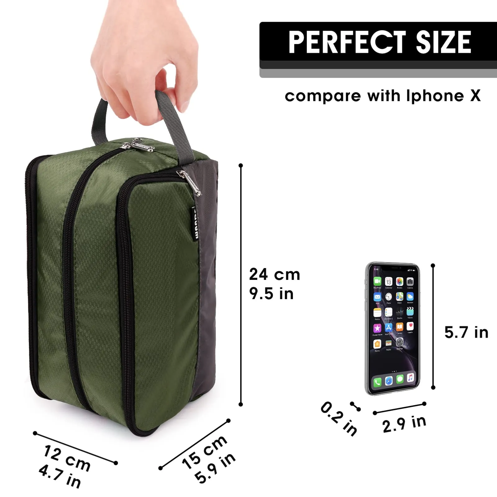 WANDF Borsa da toilette e cosmetica in Nylon Leggero, Verde Militare - immagine 5