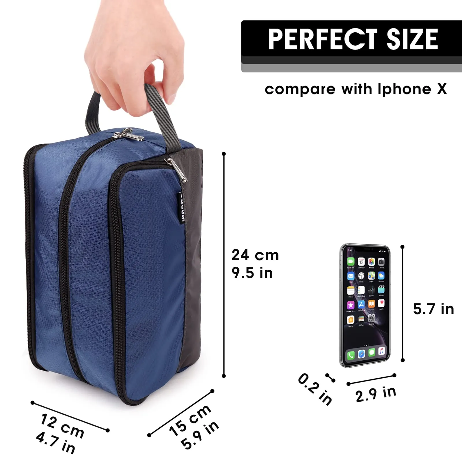 WANDF Borsa da toilette e cosmetici in nylon leggero, Blu Reale - immagine 5