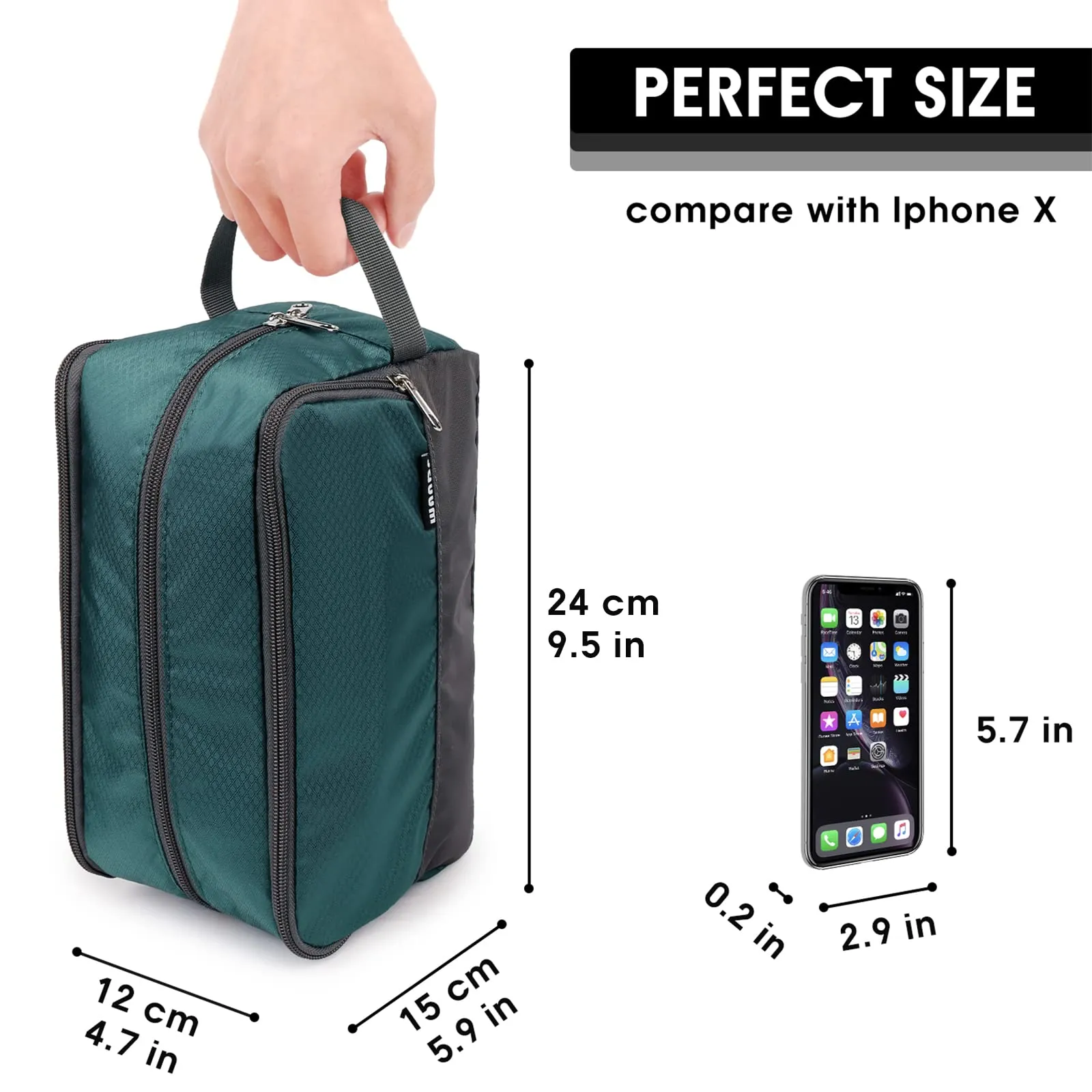 WANDF Borsa da toilette in nylon leggero per uomo e donna, Verde malachite - immagine 5