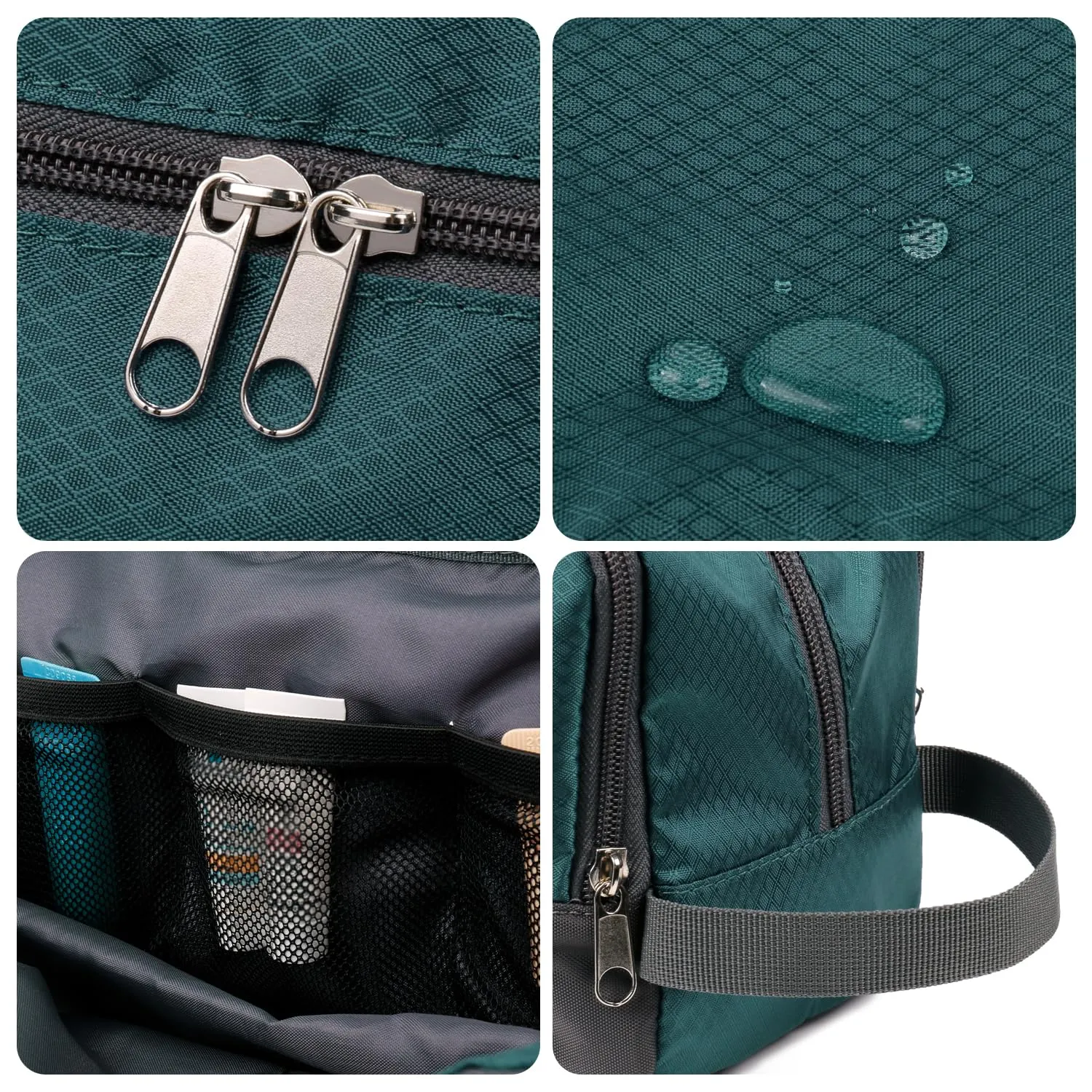 WANDF Borsa da toilette in nylon leggero per uomo e donna, Verde malachite - immagine 7