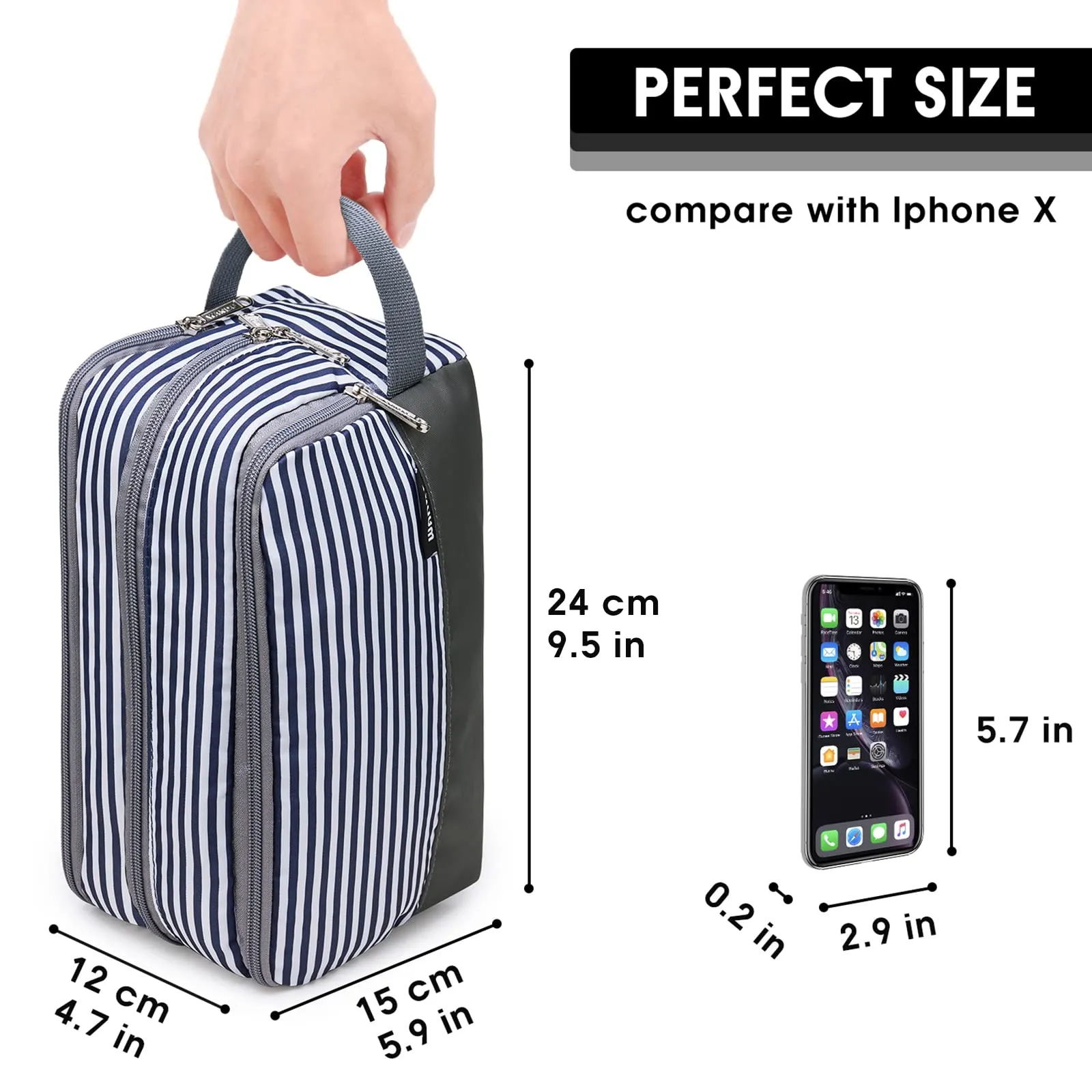WANDF Borsa da toilette in Nylon Leggero per Uomo e Donna (A-Stripes) - immagine 5