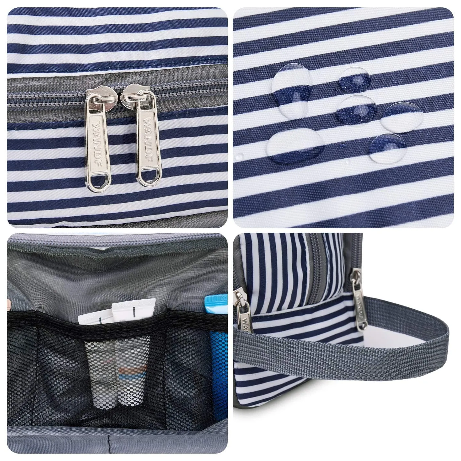 WANDF Borsa da toilette in Nylon Leggero per Uomo e Donna (A-Stripes) - immagine 7
