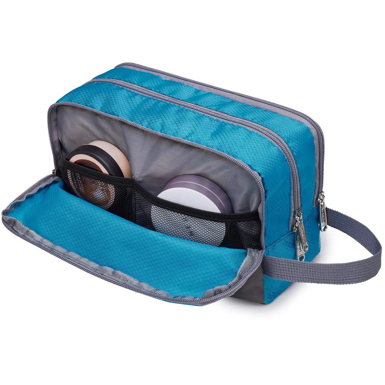 WANDF Borsa da toilette in nylon leggero per uomo e donna, celeste - immagine 3