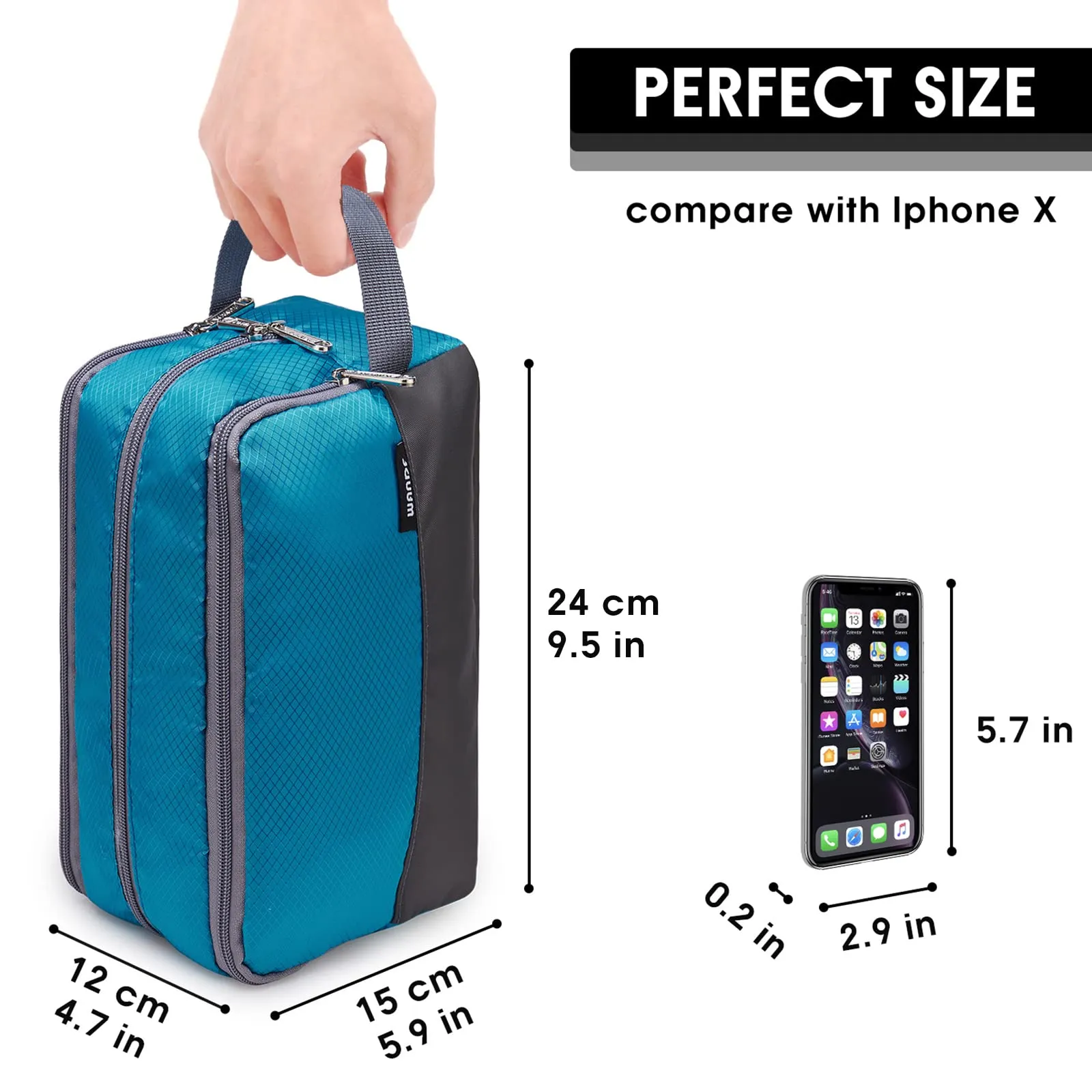 WANDF Borsa da toilette in nylon leggero per uomo e donna, celeste - immagine 5