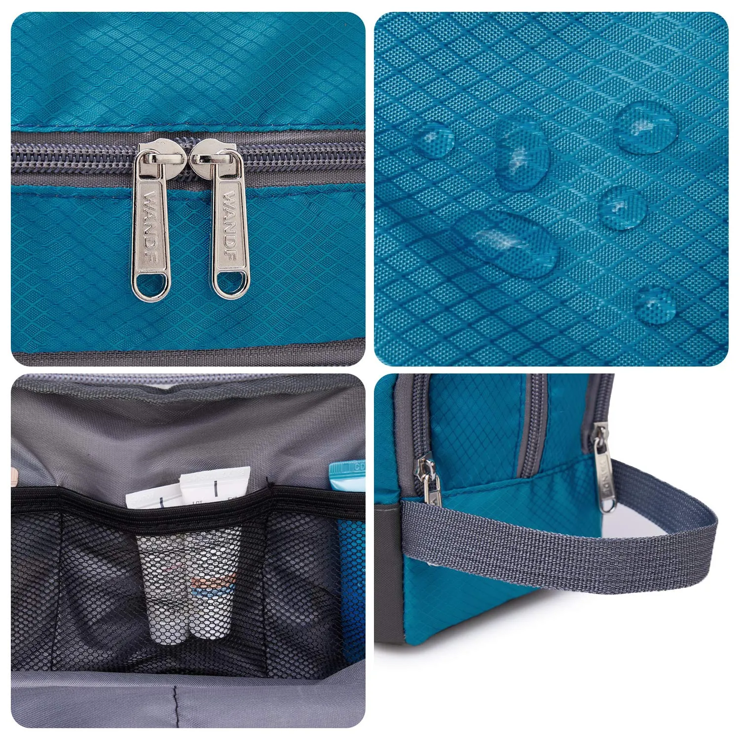 WANDF Borsa da toilette in nylon leggero per uomo e donna, celeste - immagine 7