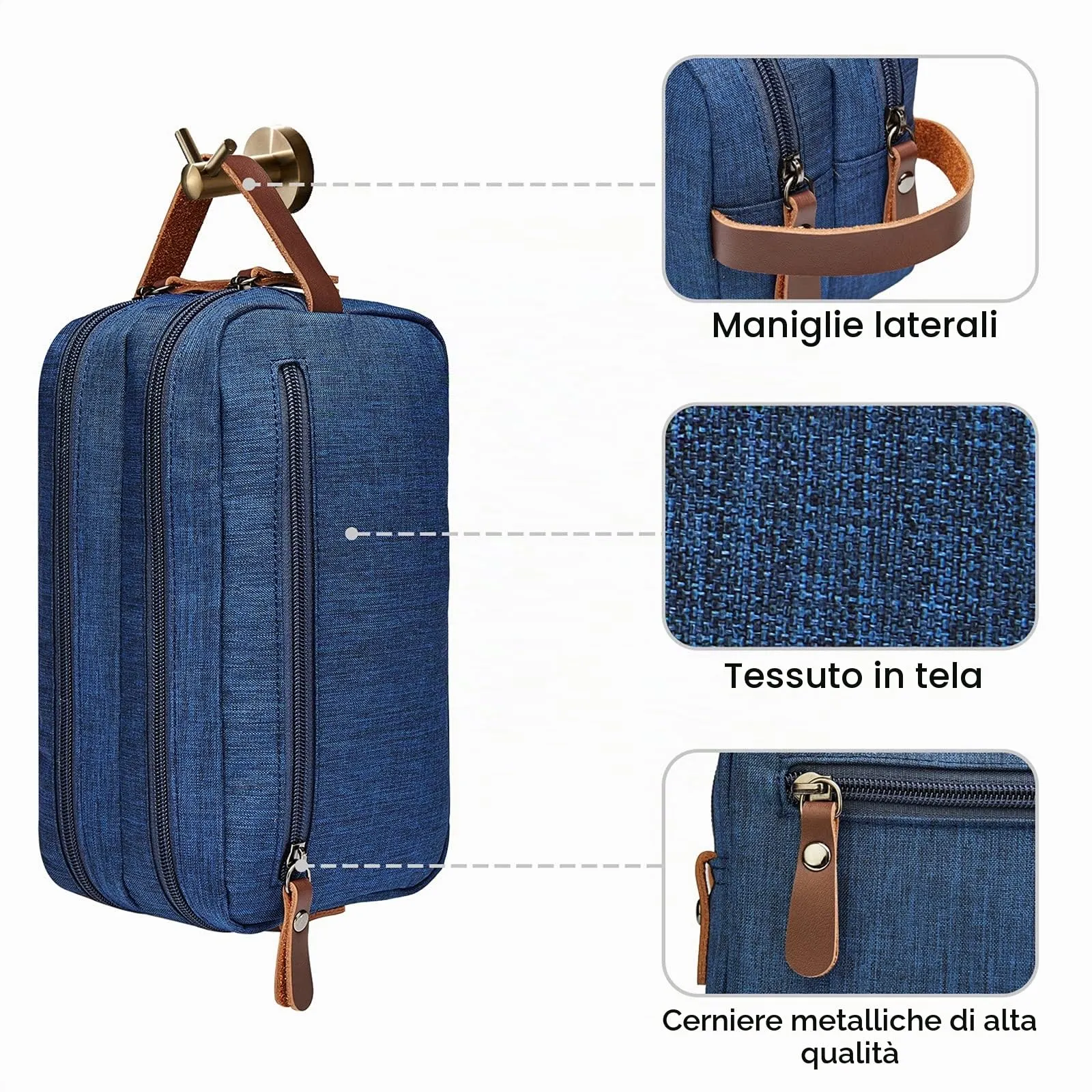 WANDF Borsa da toilette in Nylon Leggero, Blu - immagine 2