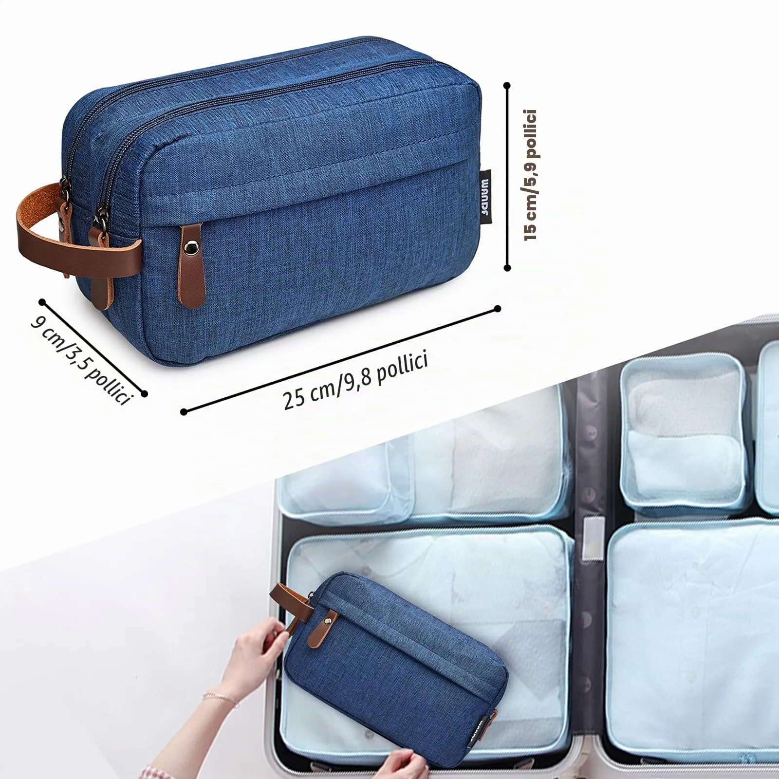 WANDF Borsa da toilette in Nylon Leggero, Blu - immagine 4