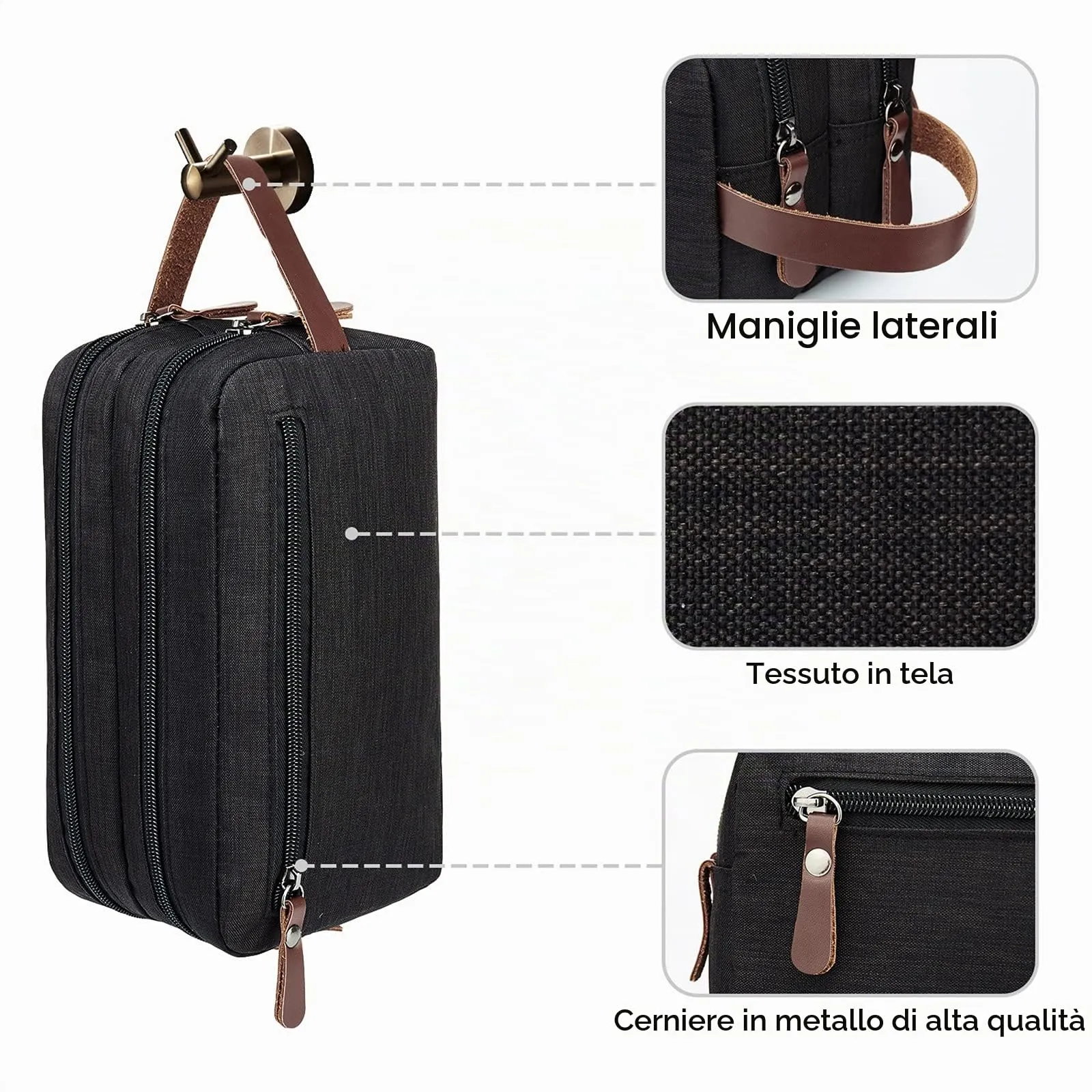 WANDF Borsa da toilette in Nylon Leggero, Nero - immagine 2