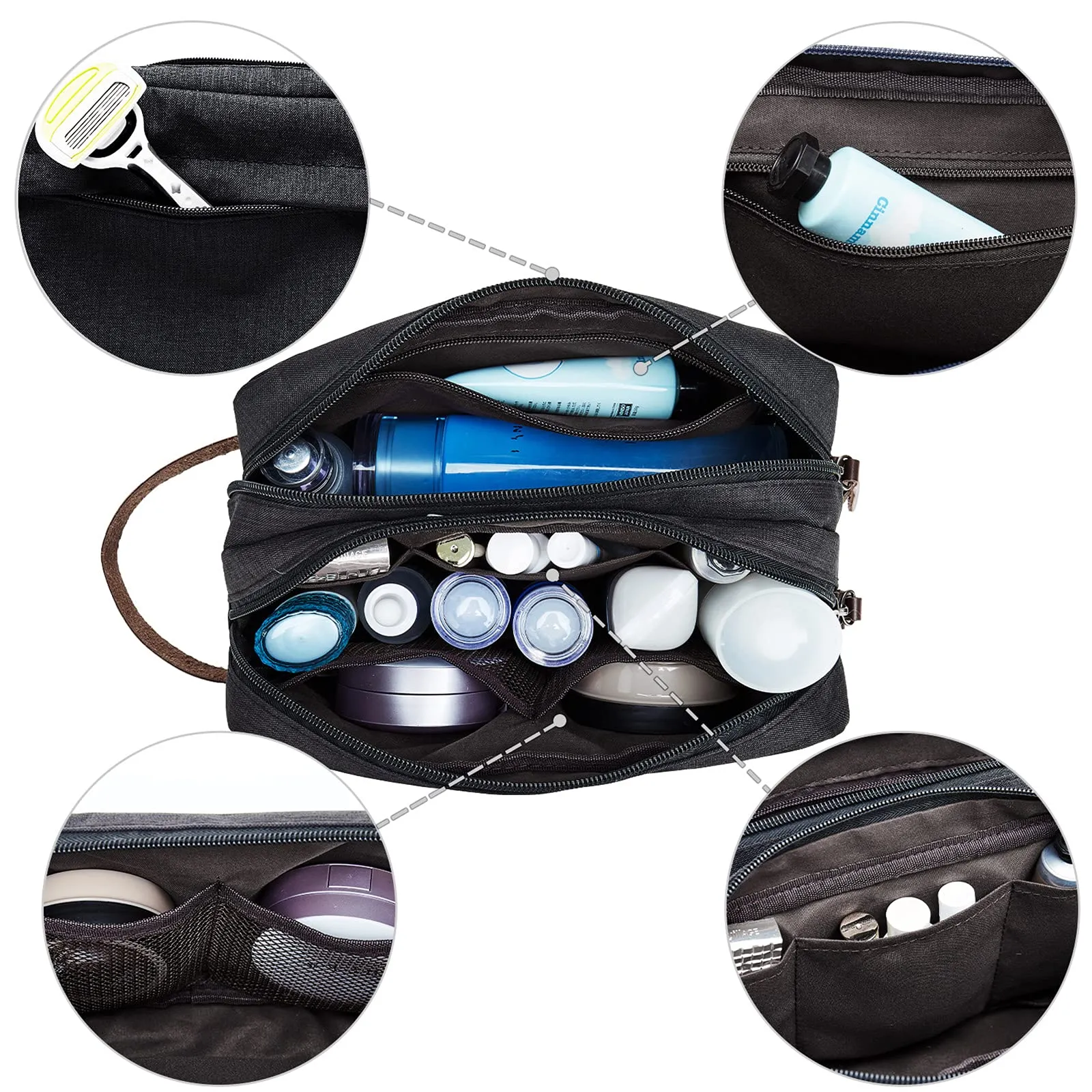 WANDF Borsa da toilette in Nylon Leggero, Nero - immagine 3