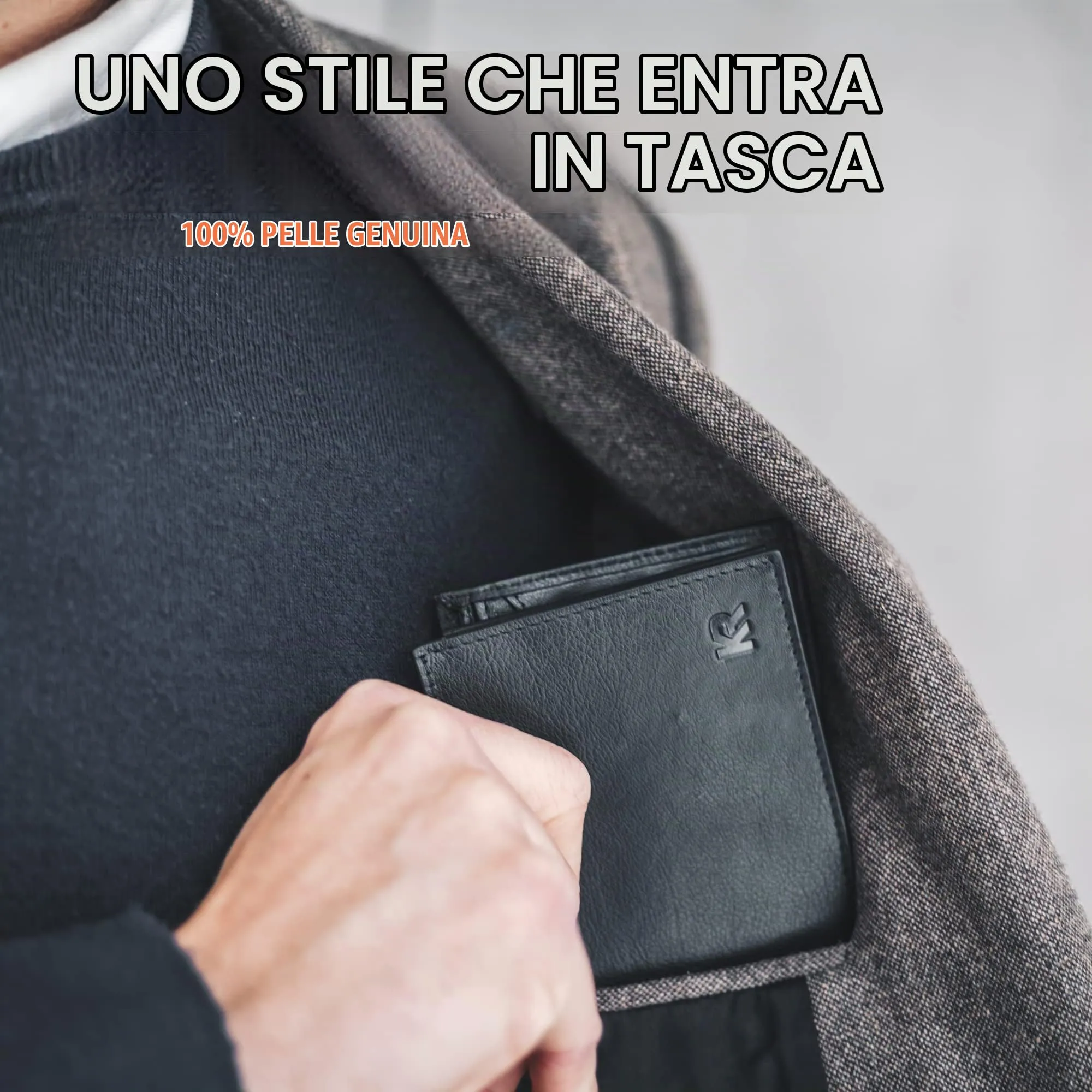 KRONIFY Portafoglio in Pelle da Uomo con Protezione RFID, 13 Scomparti per Carte - Nappa Black - immagine 2