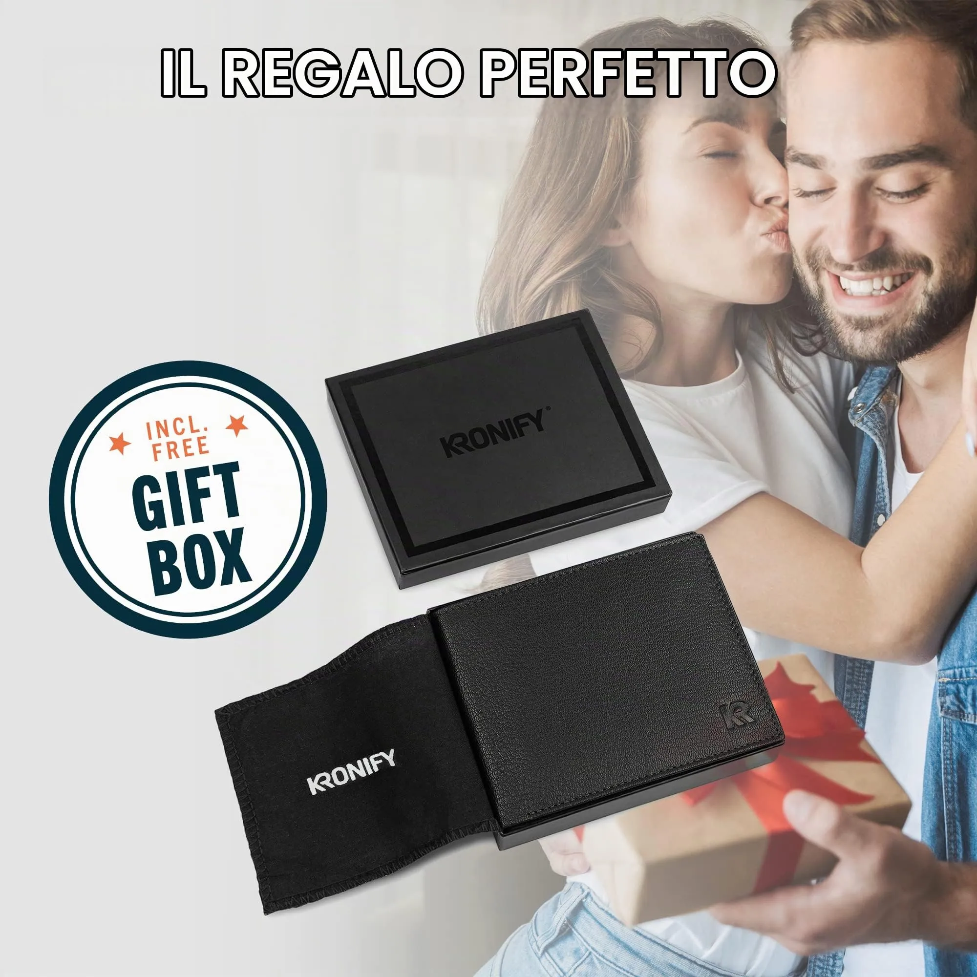 KRONIFY Portafoglio in Pelle da Uomo con Protezione RFID, 13 Scomparti per Carte - Nappa Black - immagine 5