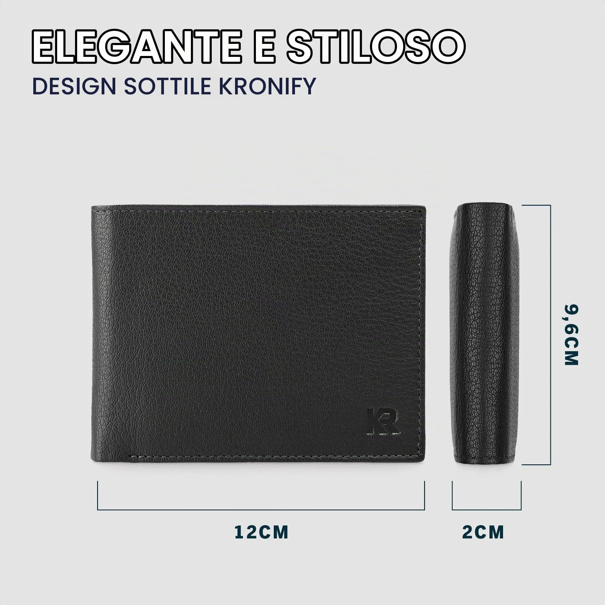 KRONIFY Portafoglio in Pelle da Uomo con Protezione RFID, 13 Scomparti per Carte - Nappa Black - immagine 6