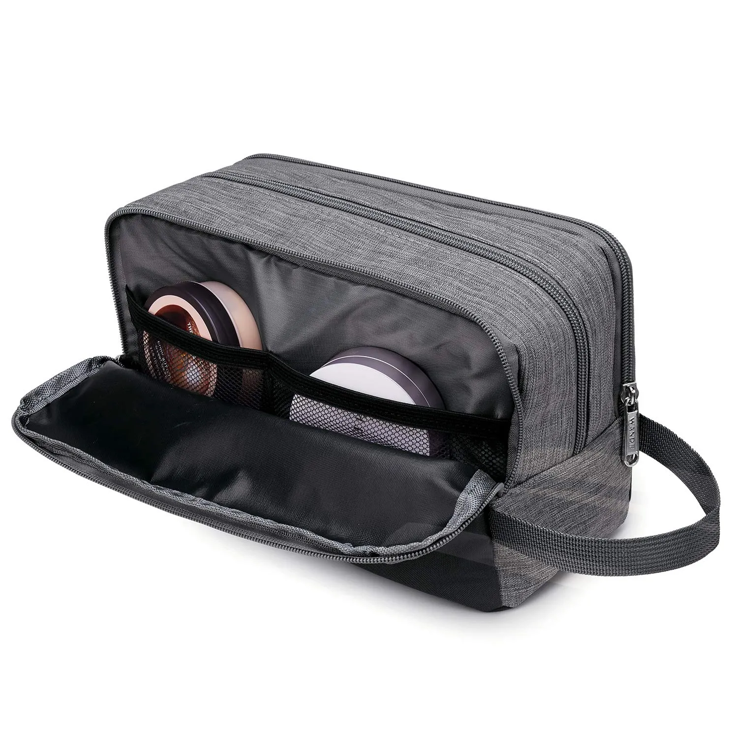 WANDF Borsa da toilette in Nylon Leggero, Grigio Denim - immagine 3
