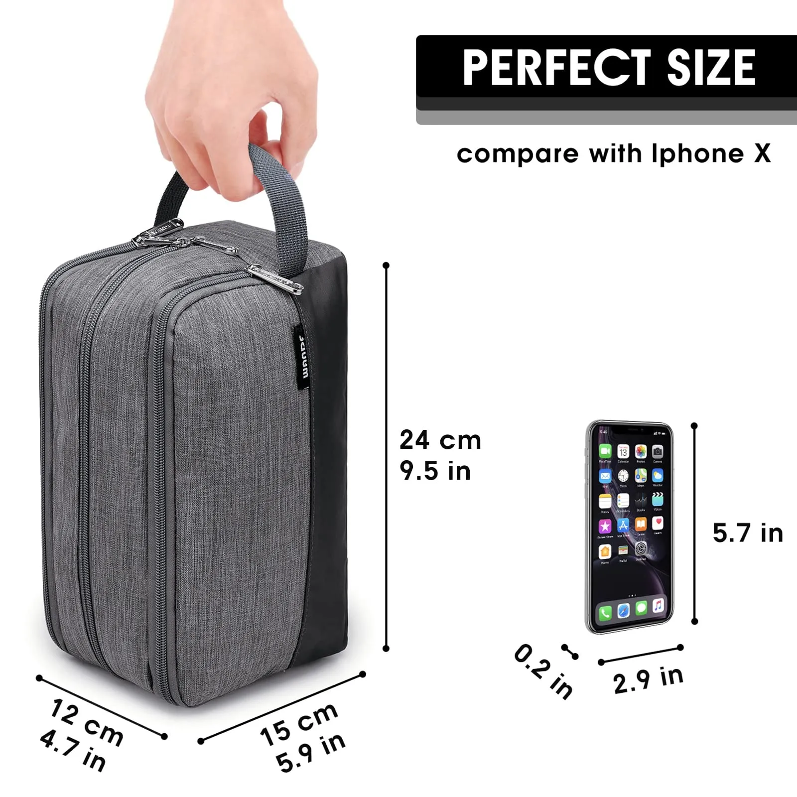 WANDF Borsa da toilette in Nylon Leggero, Grigio Denim - immagine 5