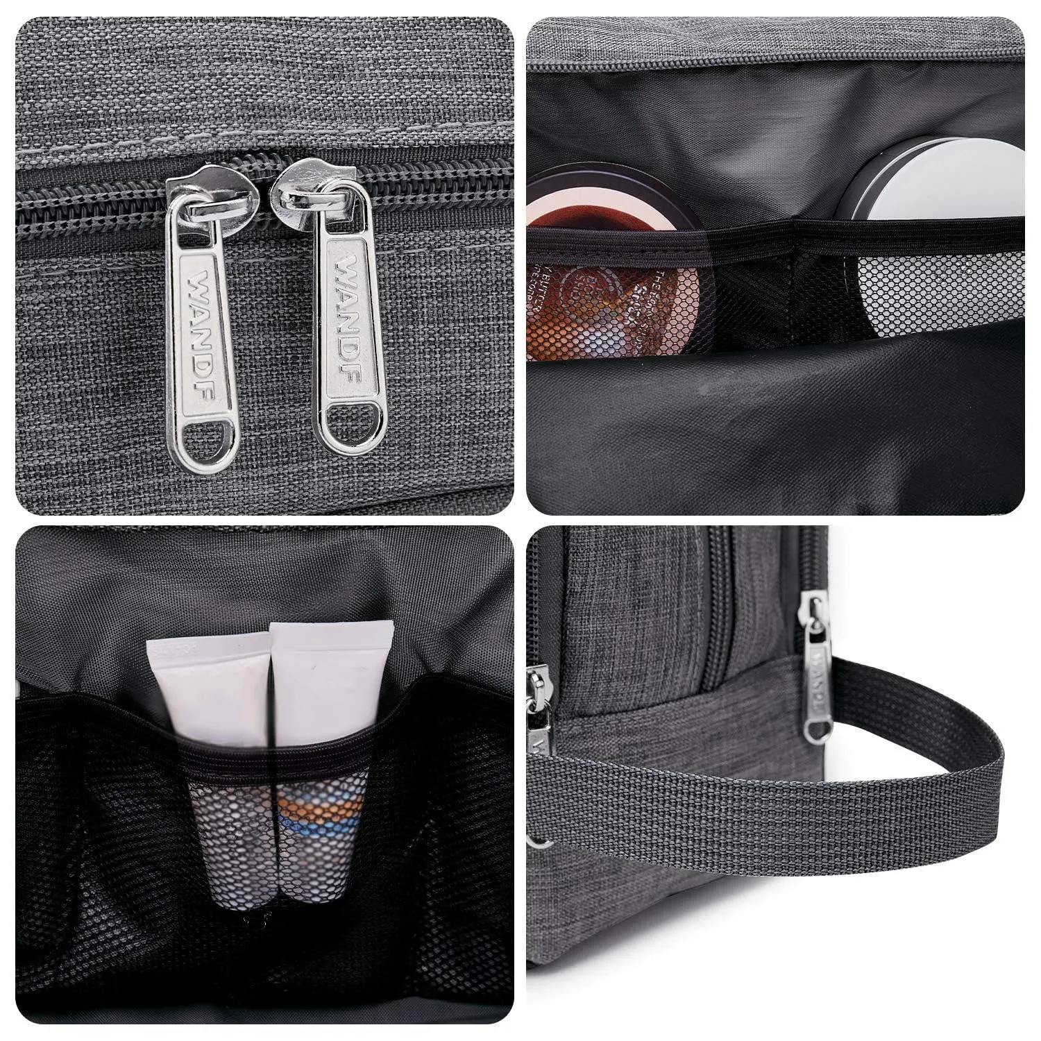 WANDF Borsa da toilette in Nylon Leggero, Grigio Denim - immagine 7