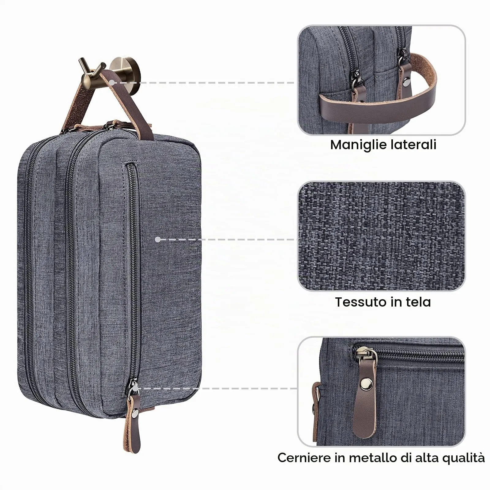 WANDF Astuccio da toilette da viaggio, Denim Grigio, M - immagine 2