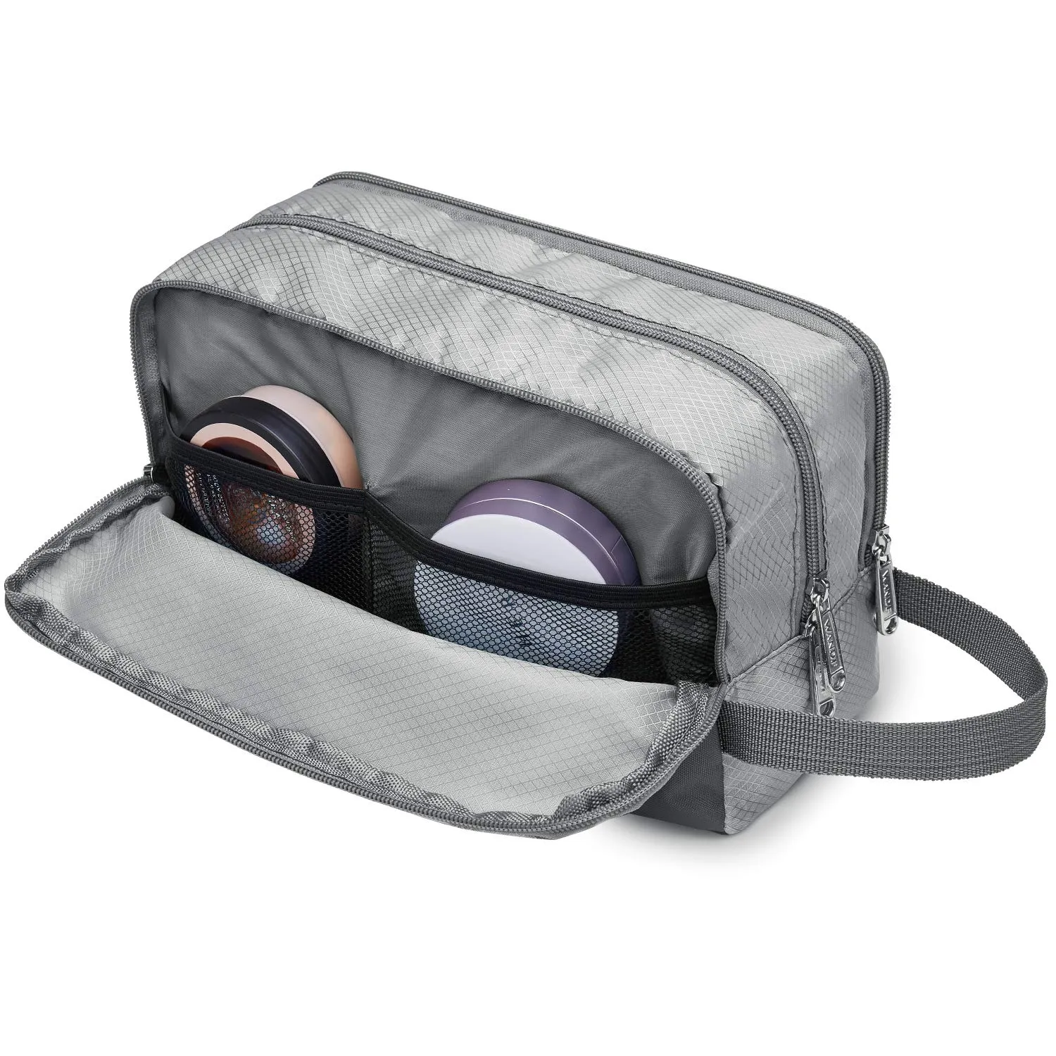 WANDF Borsa da toilette in nylon leggero per uomo e donna, Grigio - immagine 3