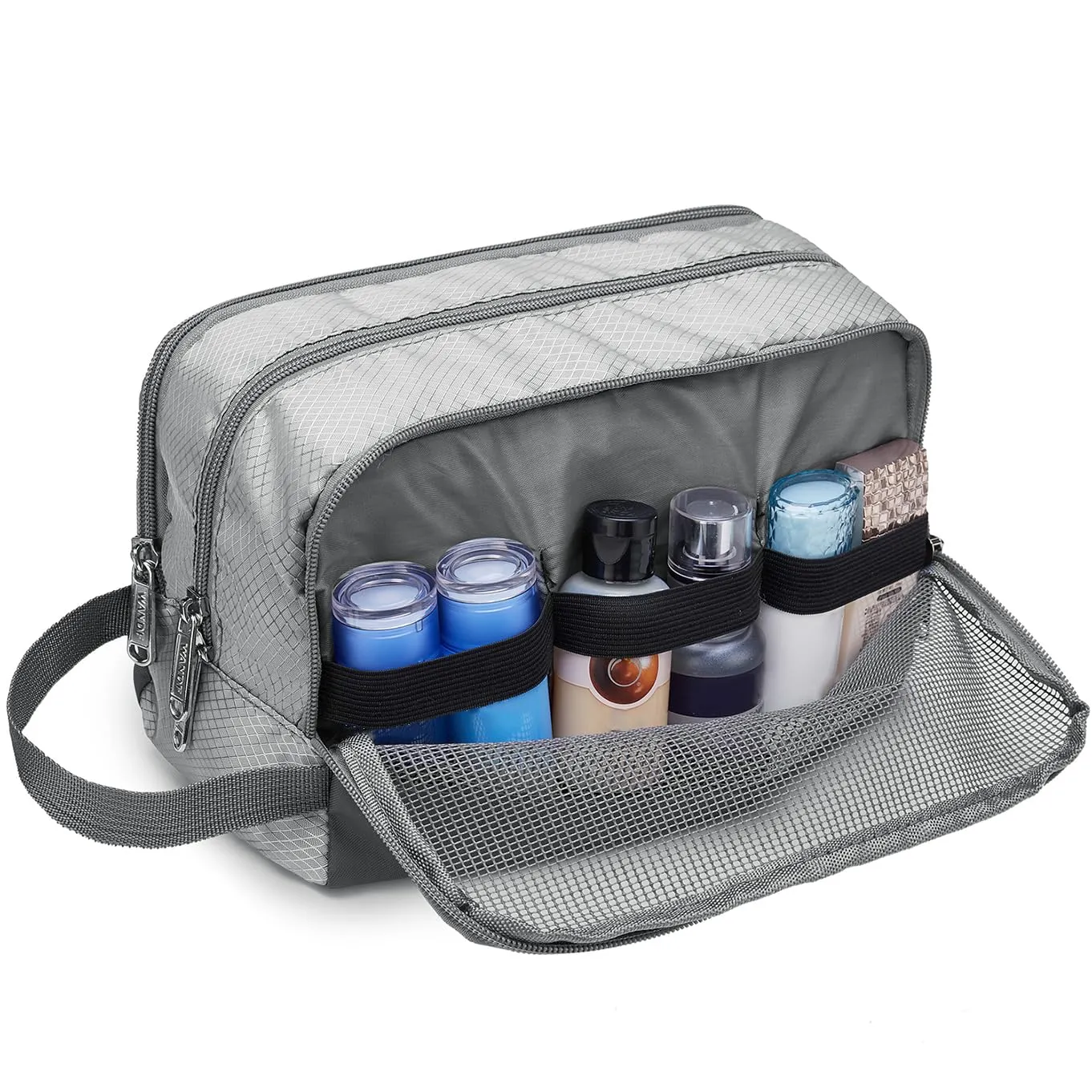 WANDF Borsa da toilette in nylon leggero per uomo e donna, Grigio - immagine 4
