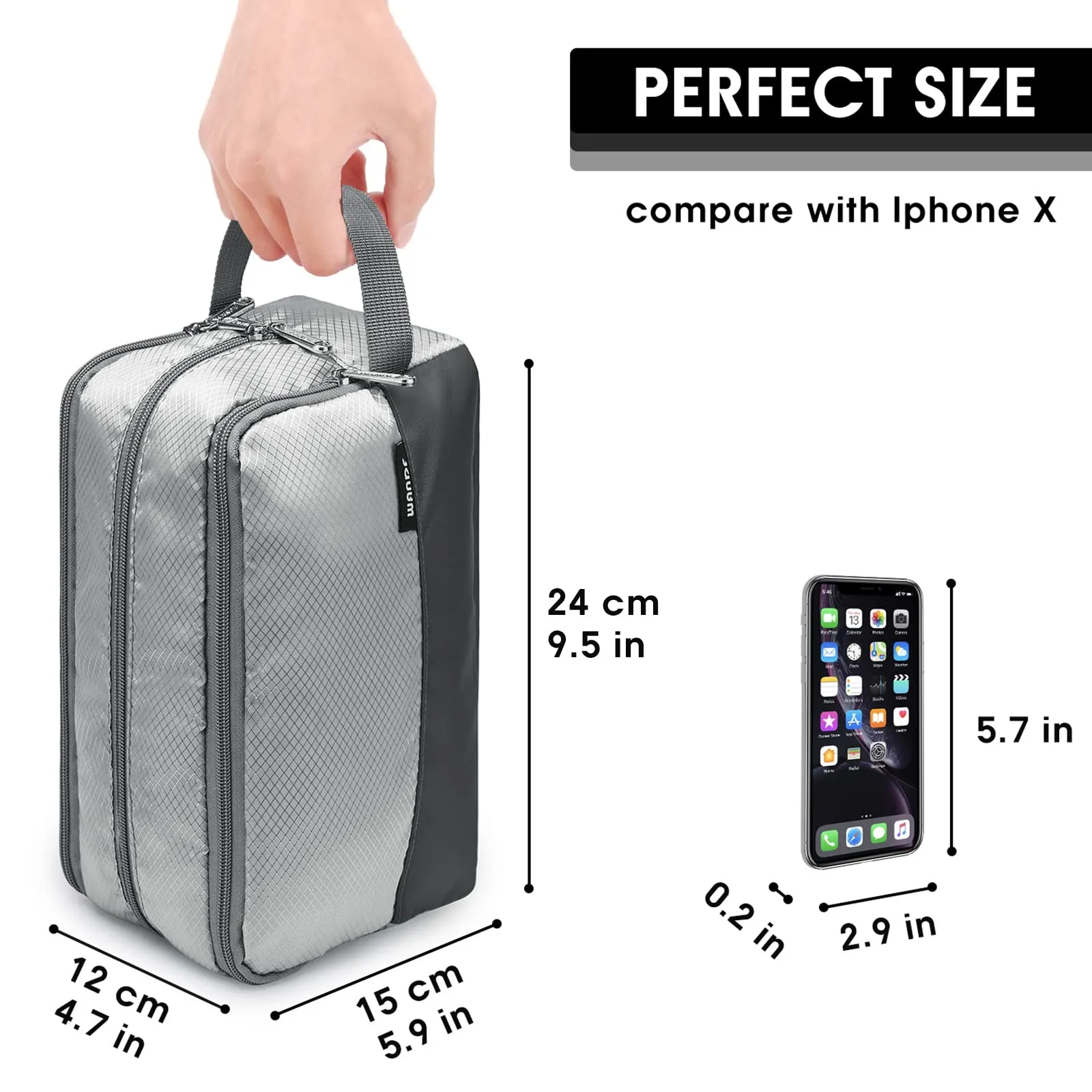 WANDF Borsa da toilette in nylon leggero per uomo e donna, Grigio - immagine 5