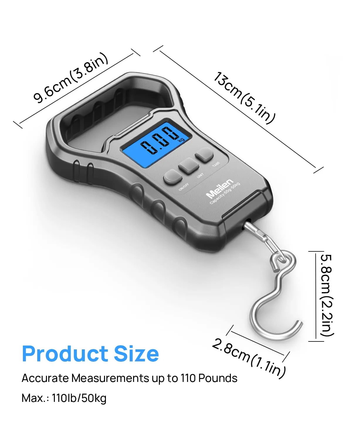 Meilen Bilancia Digitale per Bagagli e Pesca, 50kg/110lb - immagine 5