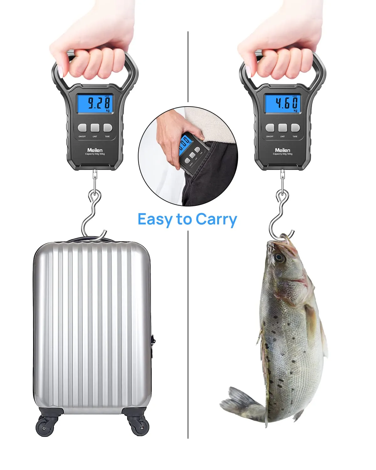 Meilen Bilancia Digitale per Bagagli e Pesca, 50kg/110lb - immagine 6