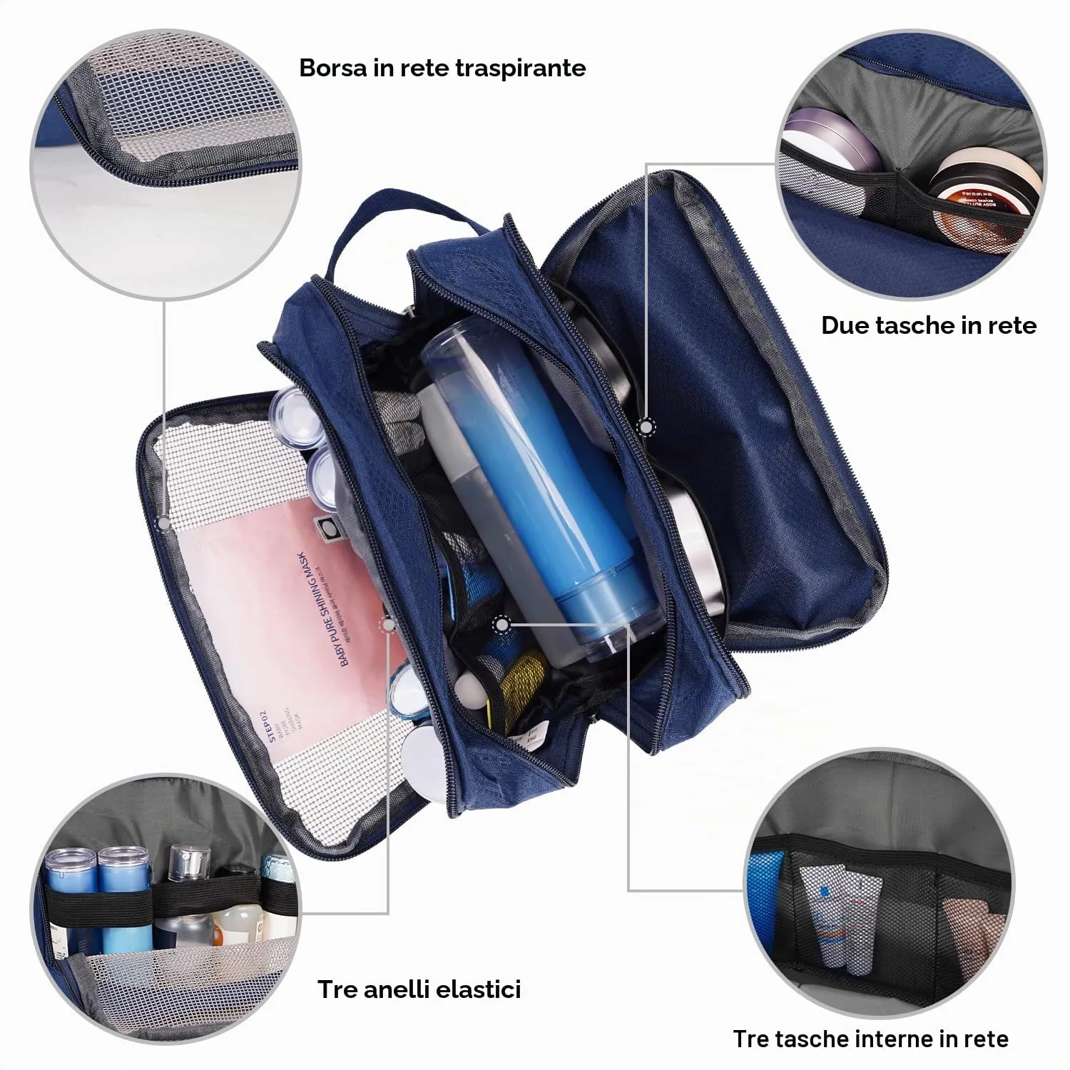 WANDF Cosmetic Toiletry Bag for Men and Women, Royal Blue - immagine 2
