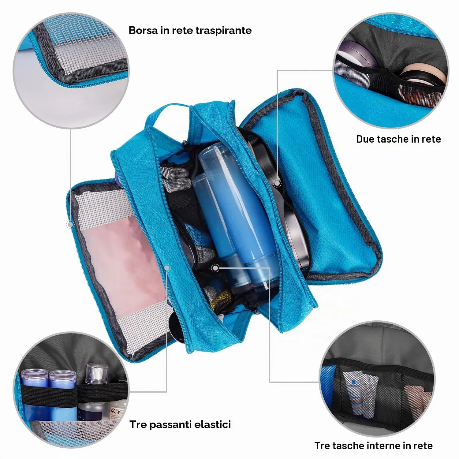 WANDF Beauty Bag Toiletry and Cosmetic Bag for Men & Women (A-Pure Sky Blue) - immagine 2