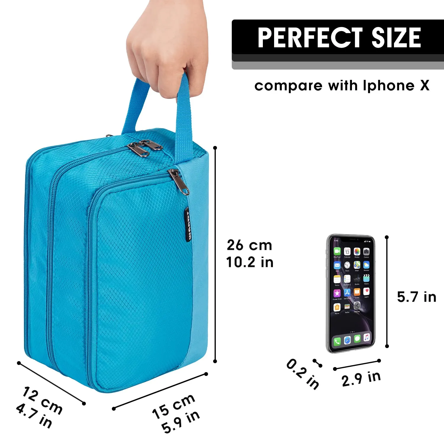 WANDF Beauty Bag Toiletry and Cosmetic Bag for Men & Women (A-Pure Sky Blue) - immagine 5