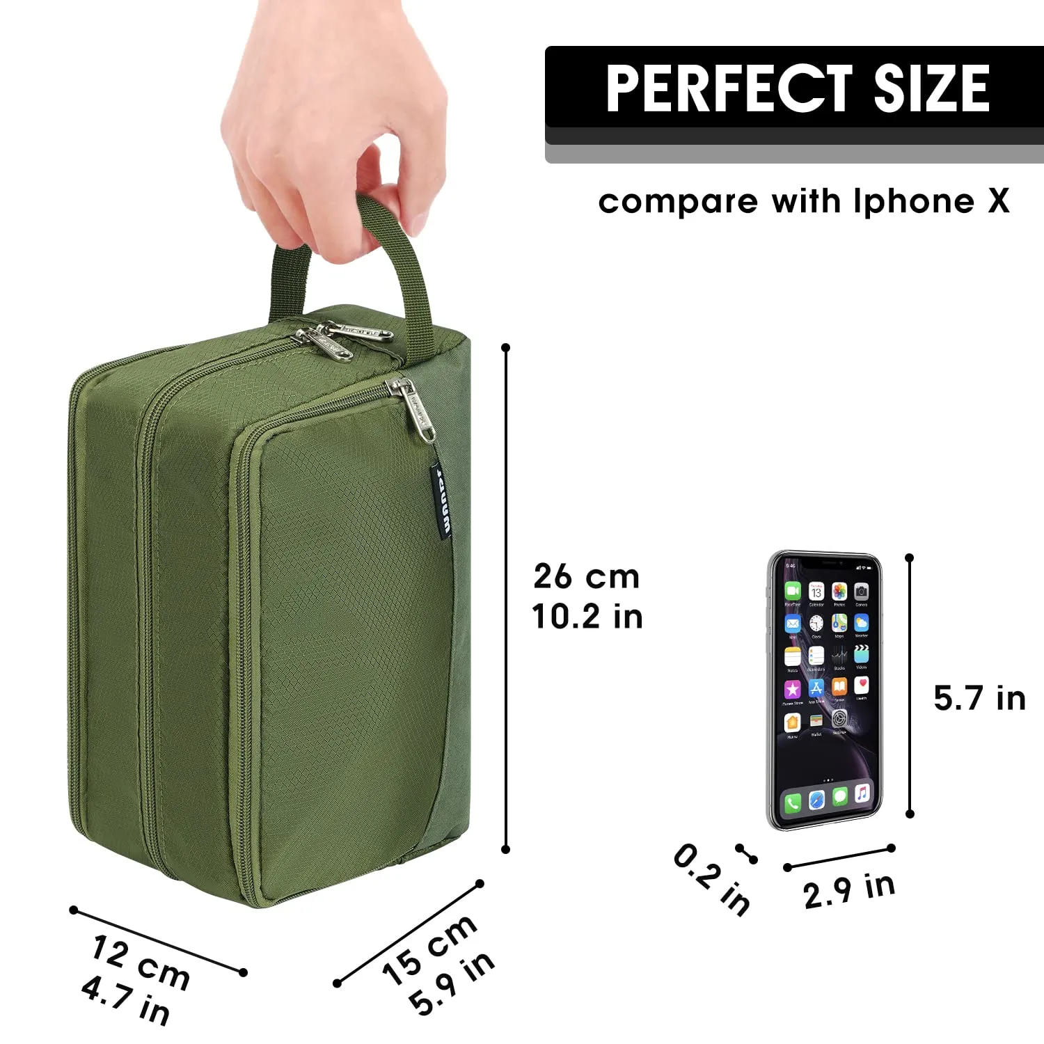 WANDF Beauty Bag Toiletry Bag for Men and Women, A-Pure Army Green - immagine 5