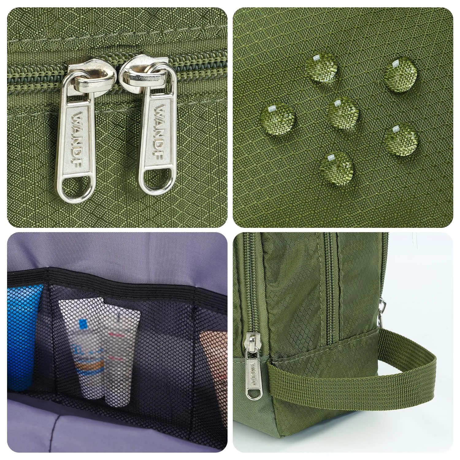 WANDF Beauty Bag Toiletry Bag for Men and Women, A-Pure Army Green - immagine 7