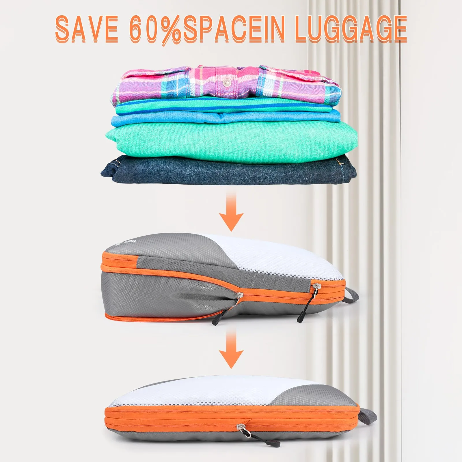 AiQInu Organizer Valigia Set da 5 Pezzi, Packing Cube a Compressione Salvaspazio Espandibile per Vestiti, Scarpe e Intimo - immagine 2